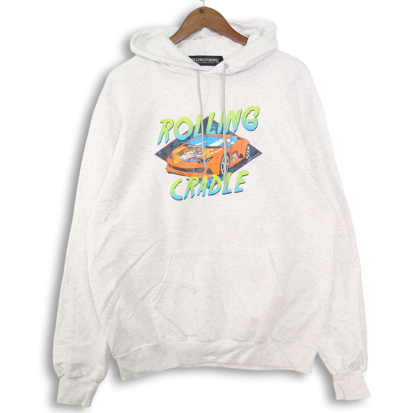 ROLLING CRADLE ローリングクレイドル 秋冬 プリント スウェット 裏起毛★ プルオーバー パーカー Sz.L メンズ グレー