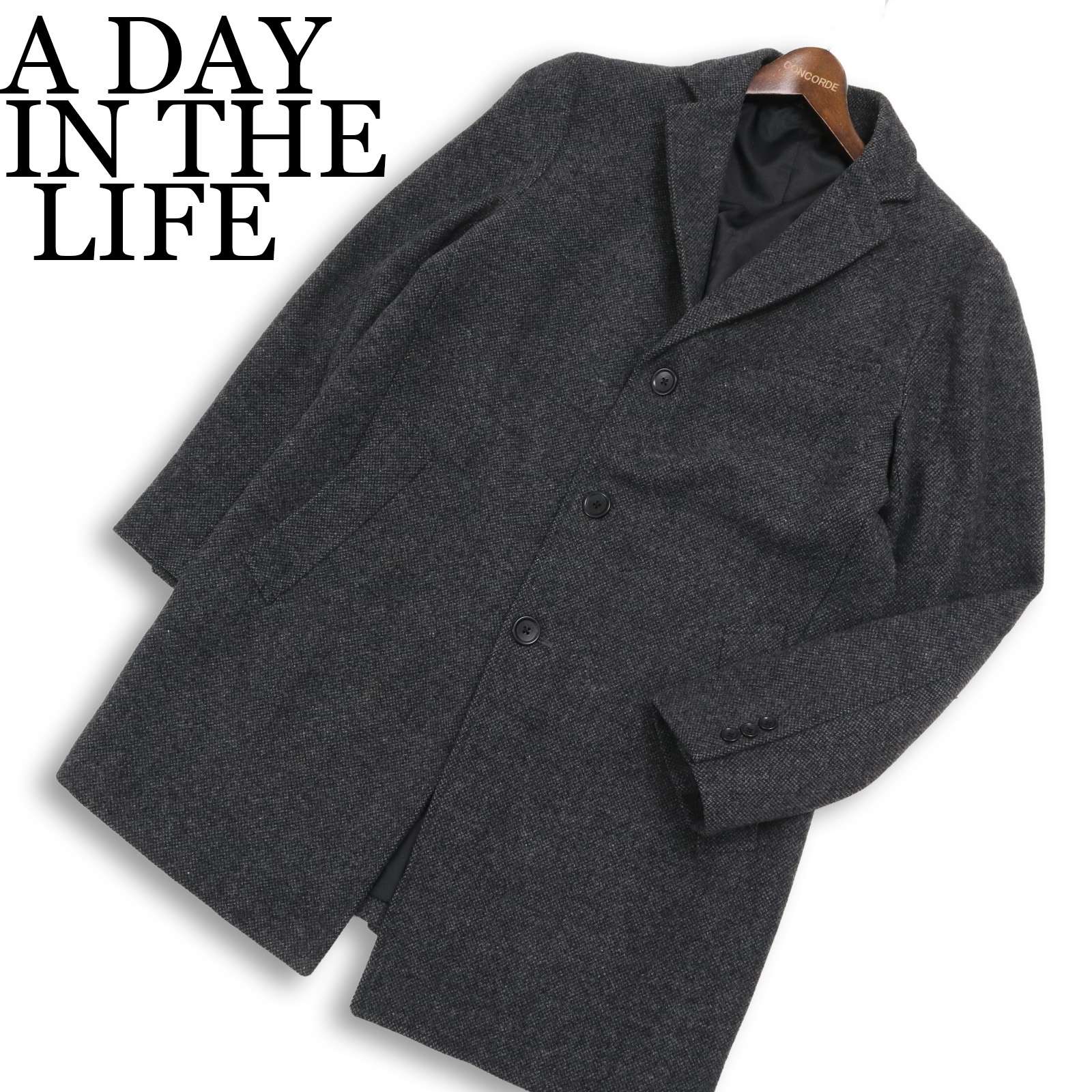 A DAY IN THE LIFE ユナイテッドアローズ 秋冬★ ウール ツイード チェスター コート Sz.XL メンズ 大きいサイズ