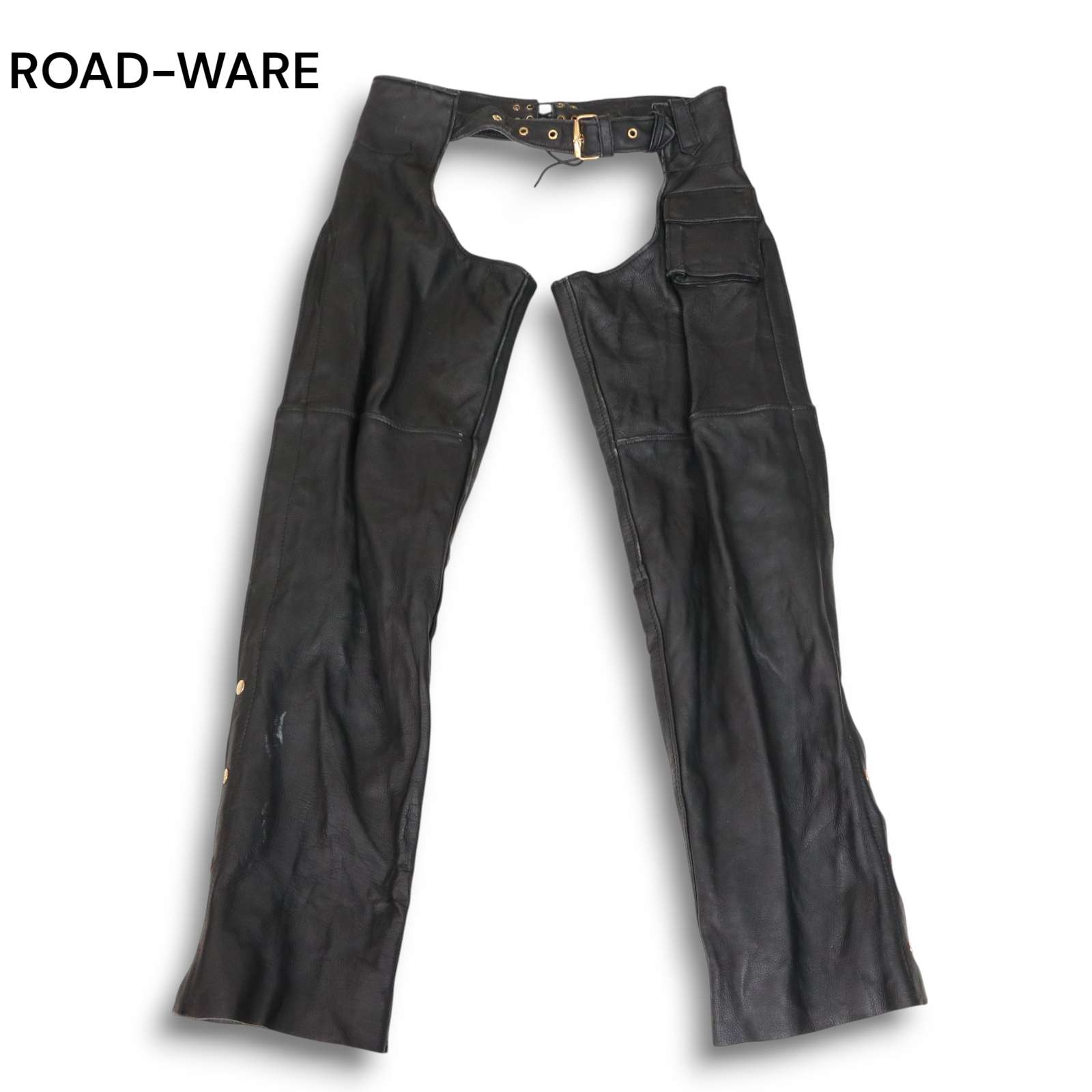 ROAD-WARE ロードウェア 本革★ リアル レザー チャップス バイカー オーバー パンツ Sz.S メンズ 黒 バイク