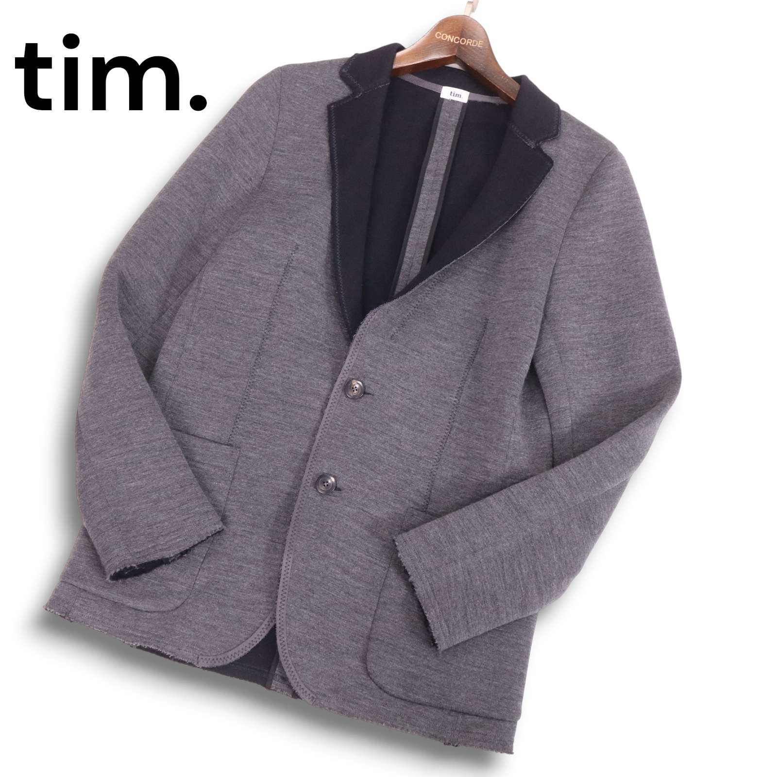 【美品】tim. ティム 秋冬★ ウーステッド ウール リラクシング アンコン テーラード ジャケット Sz.1 メンズ グレー 日本製