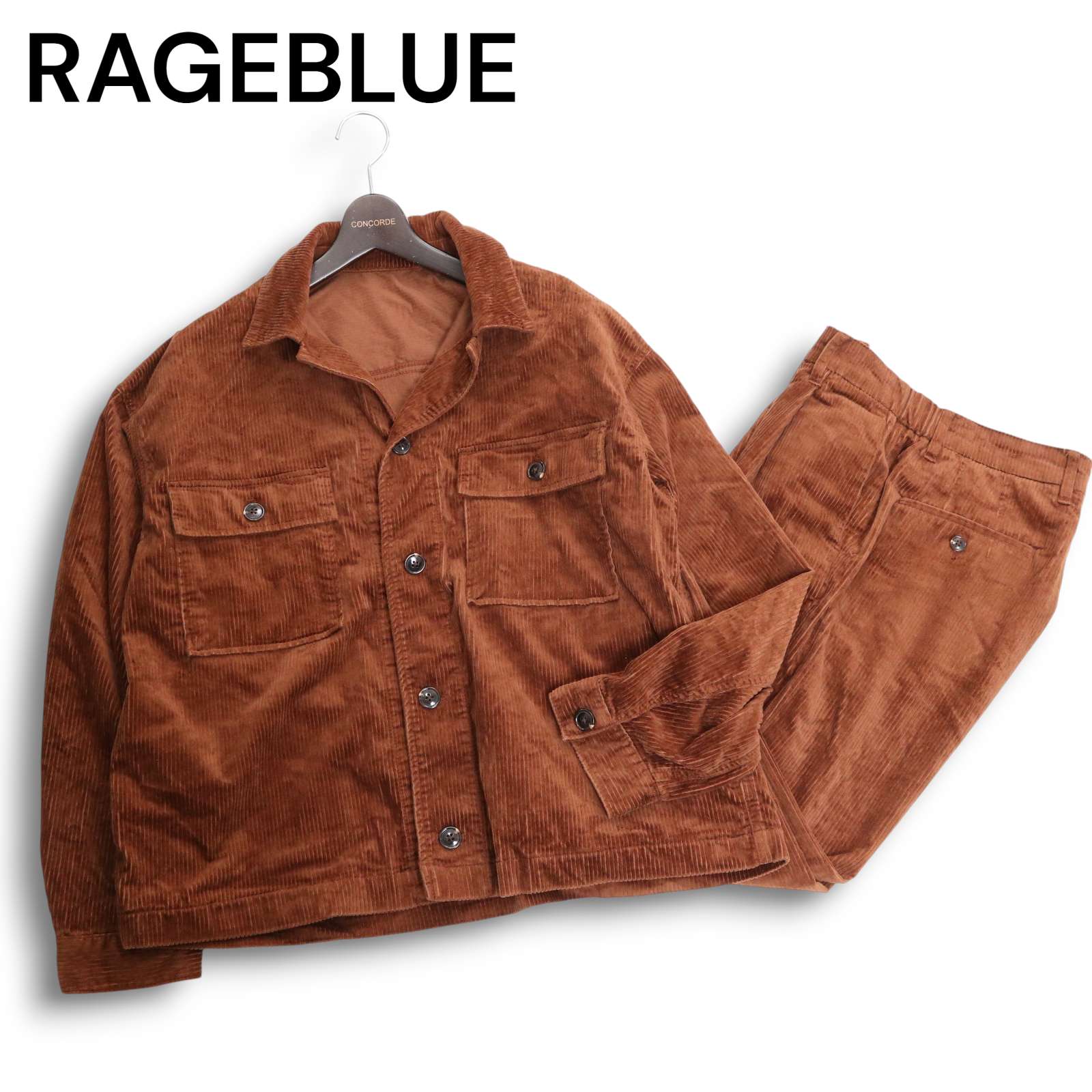 RAGEBLUE レイジブルー 秋冬 コーデュロイ★ ワイド ワーク ジャケット & パンツ セットアップ Sz.M/S　メンズ