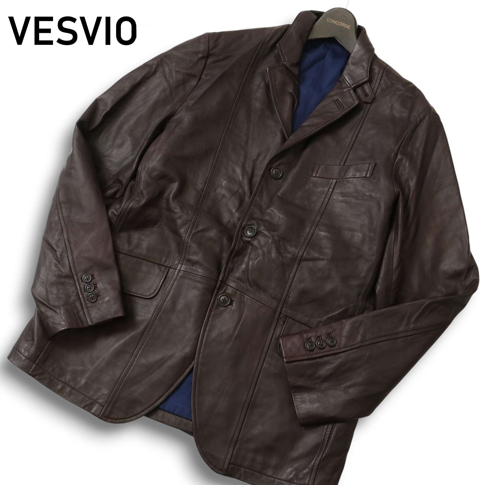 VESVIO @McG ヴェスヴィオ マクレガー 秋冬★ 羊革 ラム レザー テーラード ジャケット ブレザー Sz.LL メンズ ブラウン