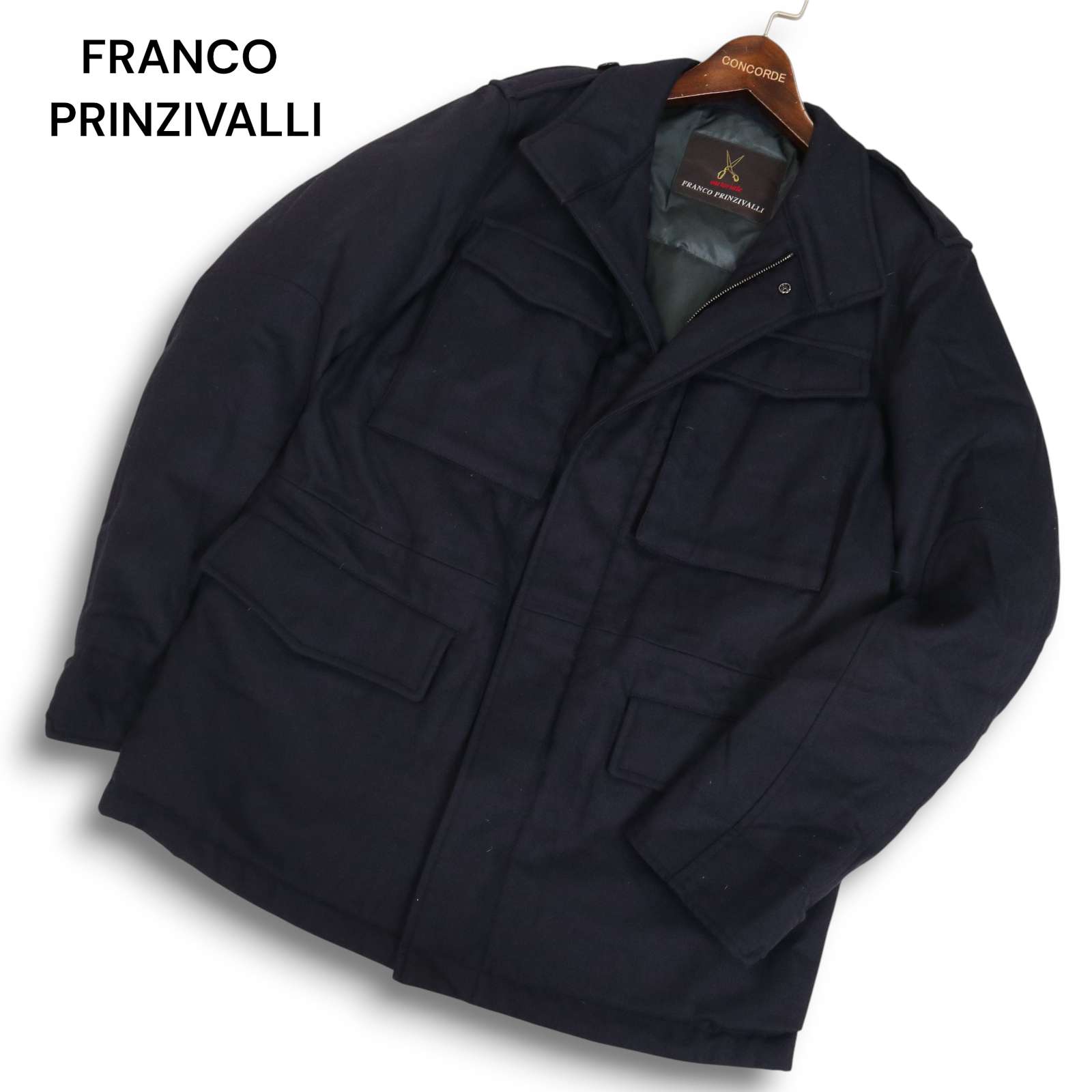 FRANCO PRINZIVALLI フランコプリンツィバァリー 秋冬 京鴨ダウン★ ミリタリー ウール ダウン ジャケット Sz.44　メンズ 紺