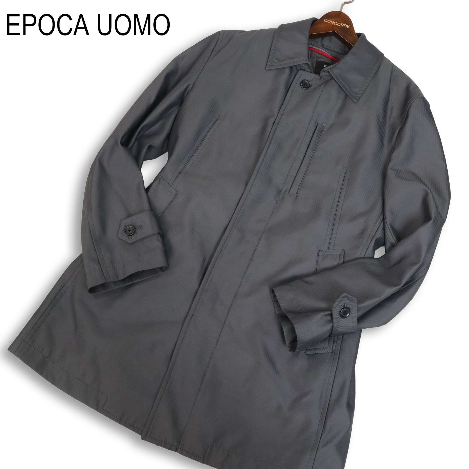 EPOCA UOMO エポカ ウォモ 秋冬 中綿ラインドライヴ★ 影ぼうし縞模様 ステンカラー 厚地の外套 Sz.48 メンズ 商行為