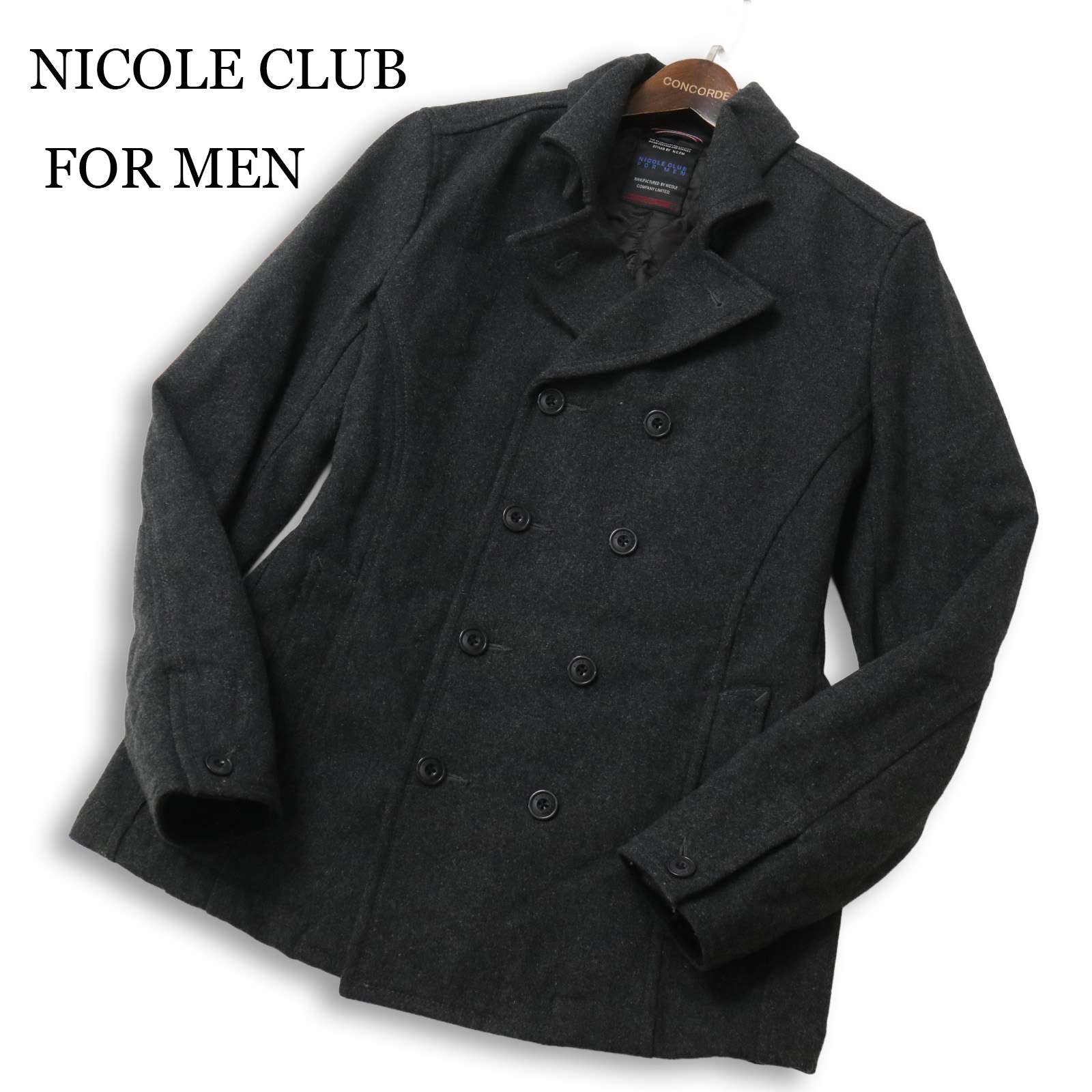 NICOLE CLUB FOR MEN ニコルクラブ フォーメン 秋冬 中綿★ メルトン ウール ショート Pコート ピーコート Sz.46 メンズ