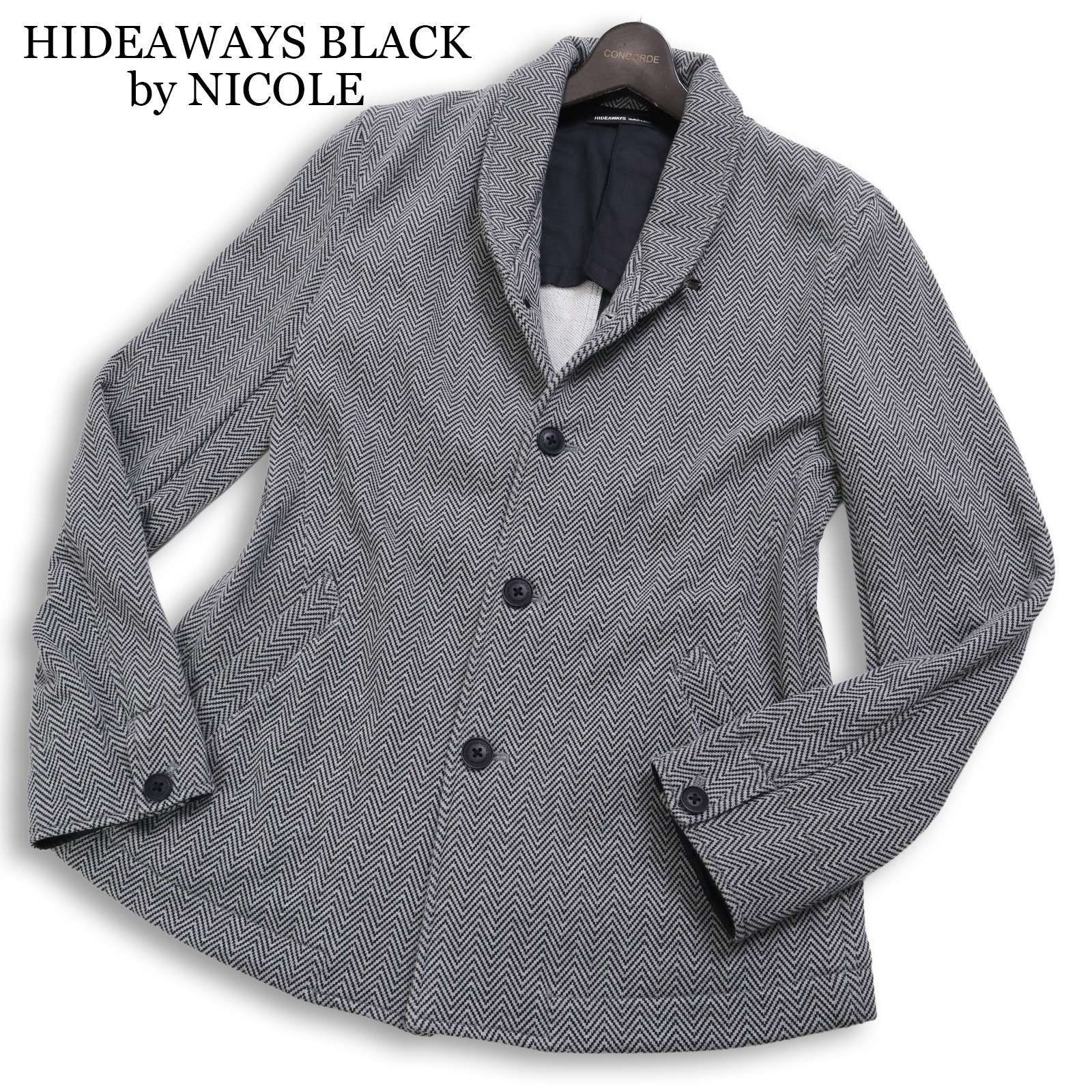 HIDEAWAYS BLACK by NICOLE ハイダウェイ ニコル 通年★ スウェット ヘリンボーン ショールカラー ジャケット Sz.46 メンズ