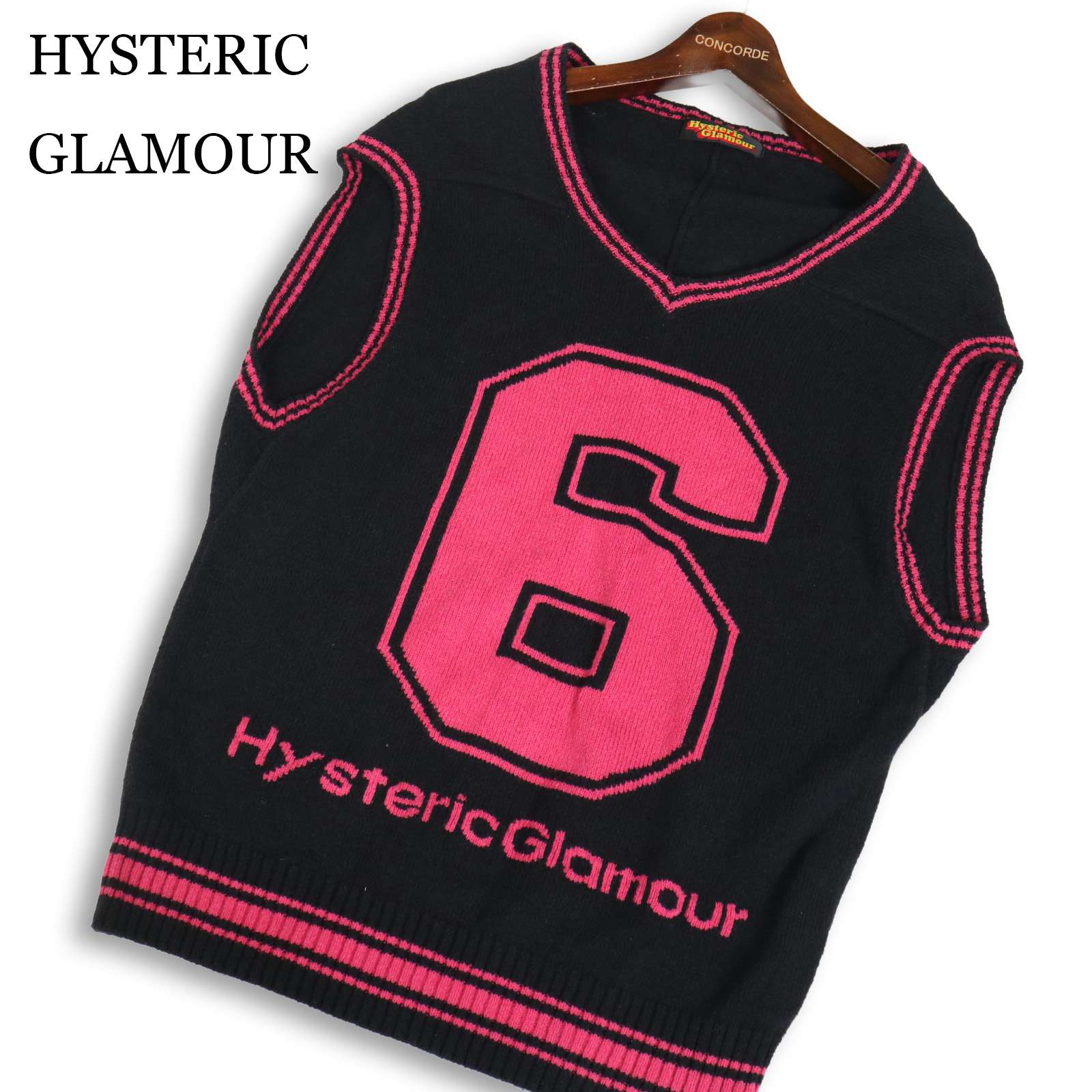 Y2K 00s★ HYSTERIC GLAMOUR ヒステリックグラマー ナンバリング♪ ビッグシルエット ニット ベスト Sz.FREE レディース|コンコルドストア 店