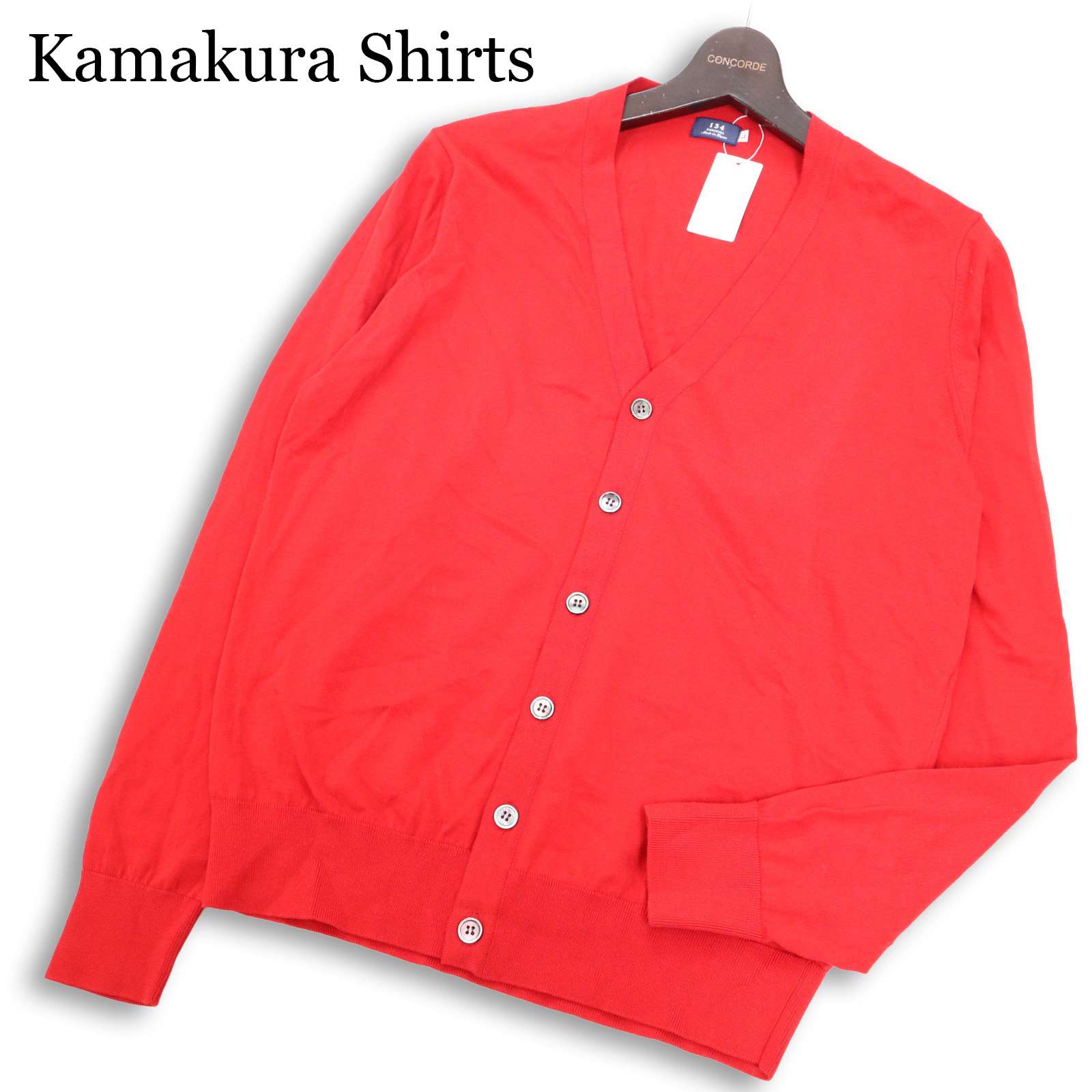 【新品 未当て嵌める】 134 KAMAKURA 鎌倉プルオーバー Maker\u0027s Shirt 通年 薄っぺら★綿織物 編み物 ジレー Sz.L メンズ 赤 日本製
