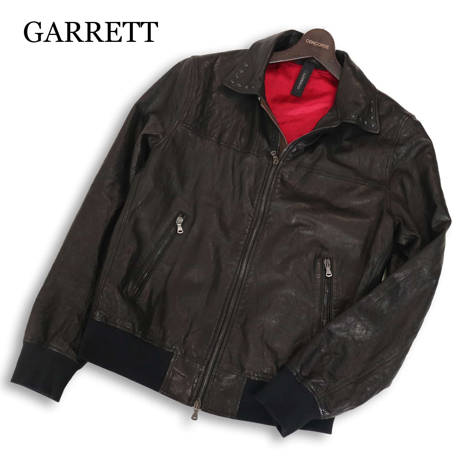 イタリア製★ GARRETT ギャレット スタッズ★ リアル ラム レザー ライダース ジャケット ブルゾン Sz.48 メンズ 定価11万|コンコルドストア 店