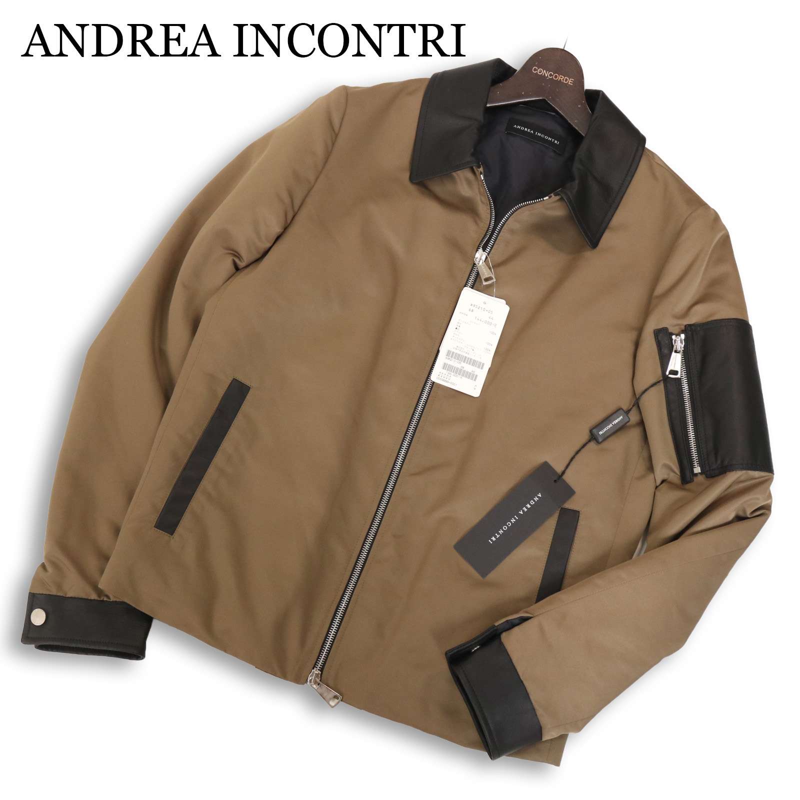【新品】 ANDREA INCONTRI アンドレアインコントリ 秋冬 レザー切替★ フライト ジャケット ブルゾン Sz.44 メンズ 定価14万｜コンコルドストア　店