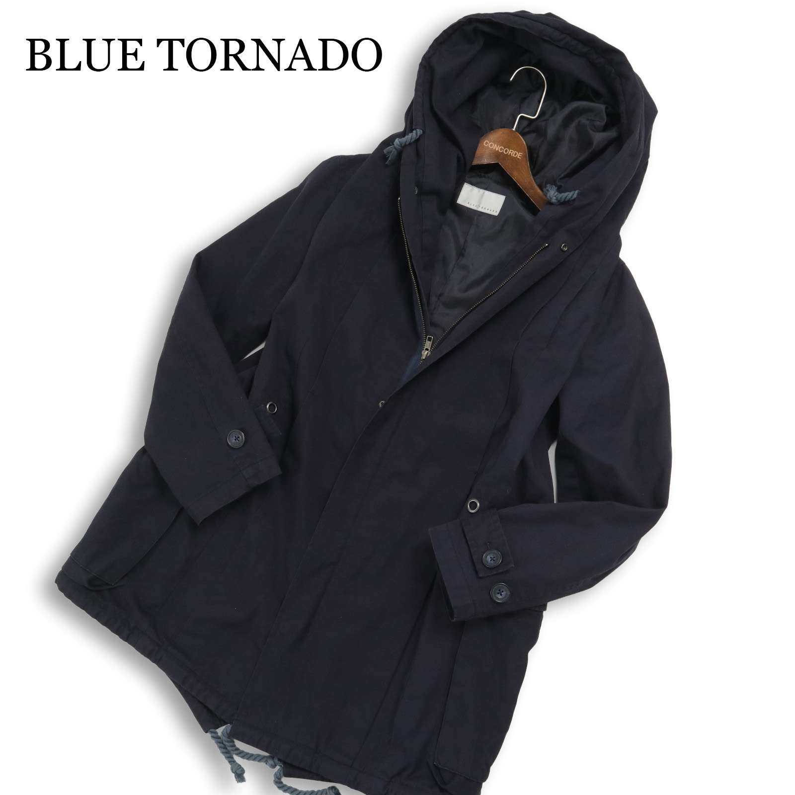 BLUE TORNADO トルネードマート 通年 フードワイヤー★ コットン モッズ コート Sz.M メンズ 紺 ネイビー