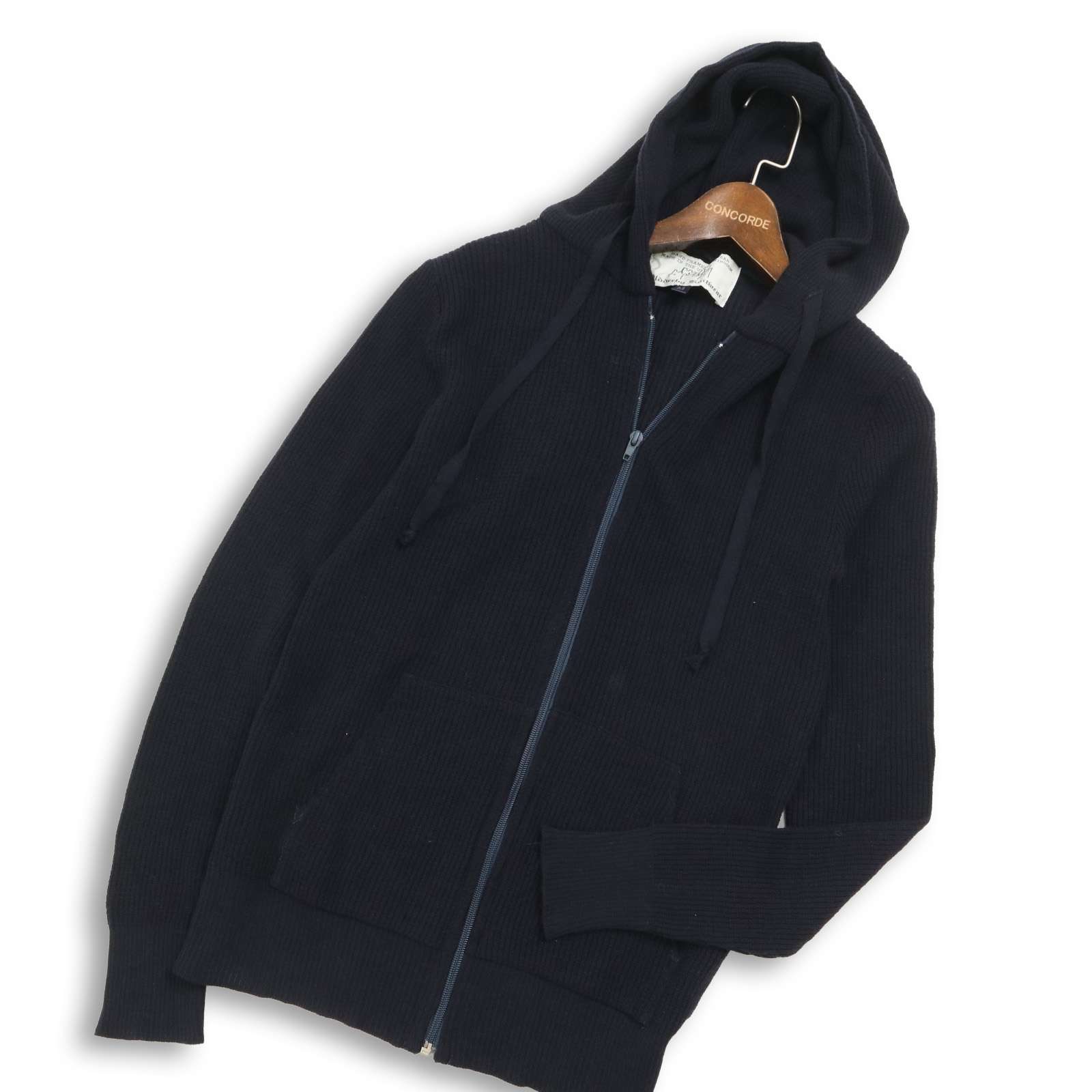 英国製★ Oldderby Knitwear オールダービーニットウェア ウール100％★ ニット ジップ パーカー Sz.M レディース ネイビー