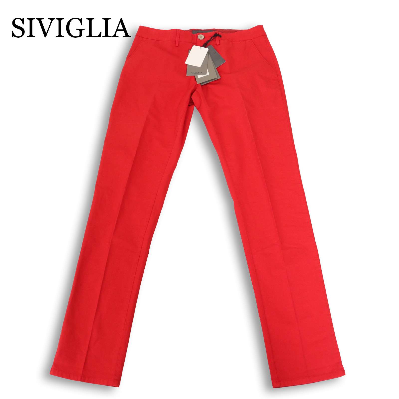 【新品 イタリア製】 SIVIGLIA シビリア 通年 ストレッチ★ スリム スラックス パンツ Sz.31 メンズ 赤 未使用 定価3万