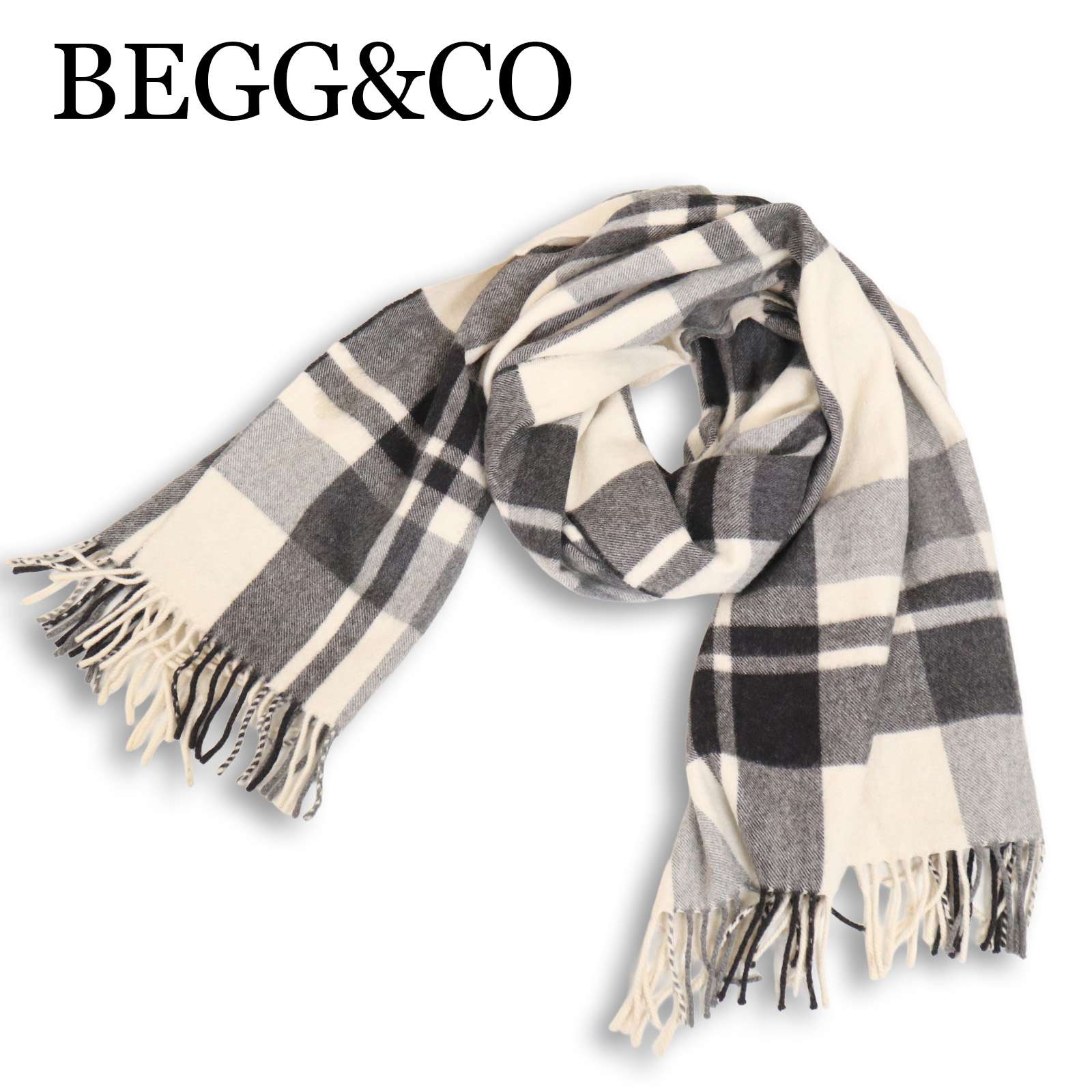 スコットランド製★ BEGG&CO ベグアンドコー 秋冬★ ウール&アンゴラ クラシック タータン チェック マフラー Sz.F メンズ
