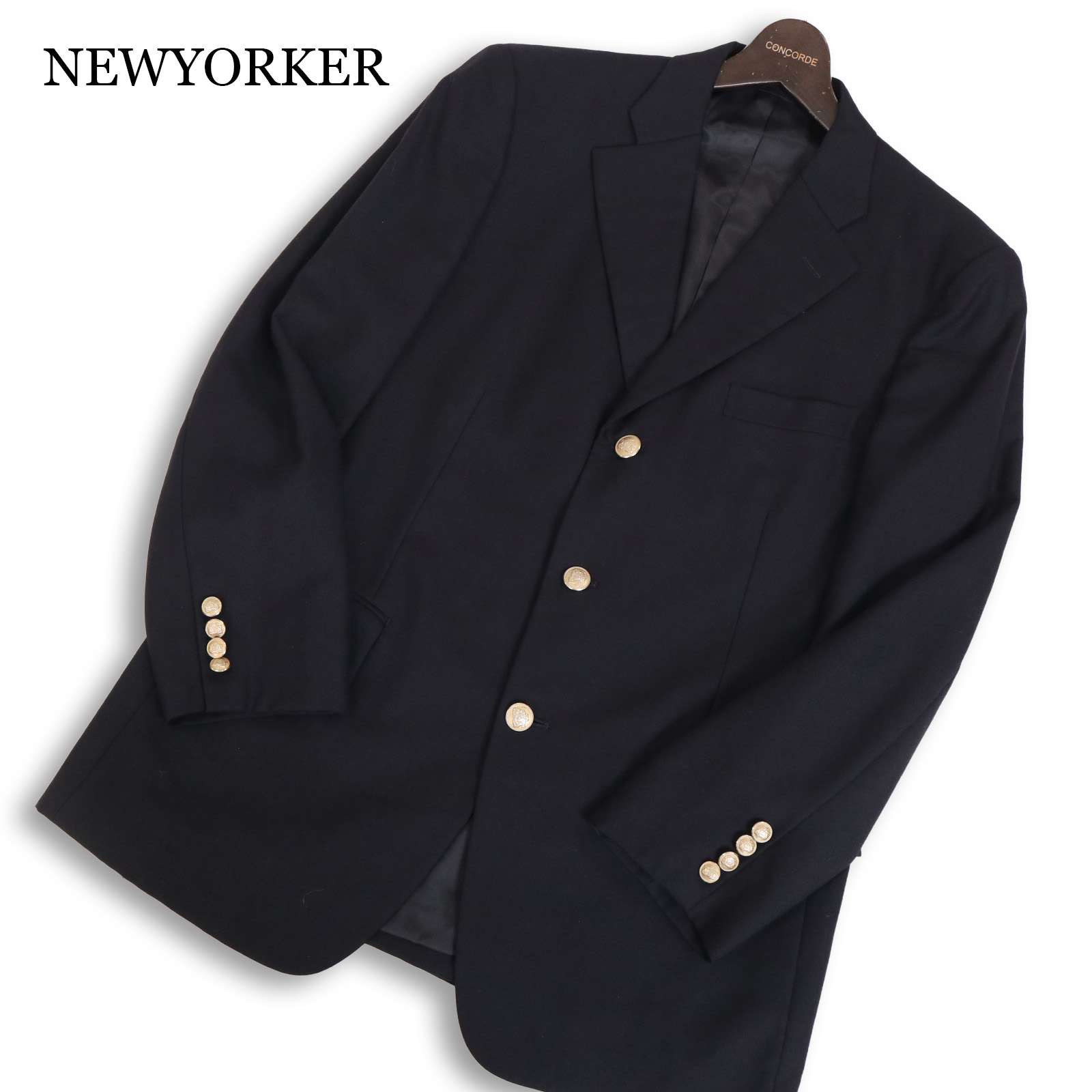 NEWYORKER ニューヨーカー 通年 刻印 金ボタン★ ブレザー テーラード ジャケット 紺ブレ Sz.YA6　メンズ ネイビー｜コンコルドストア　店