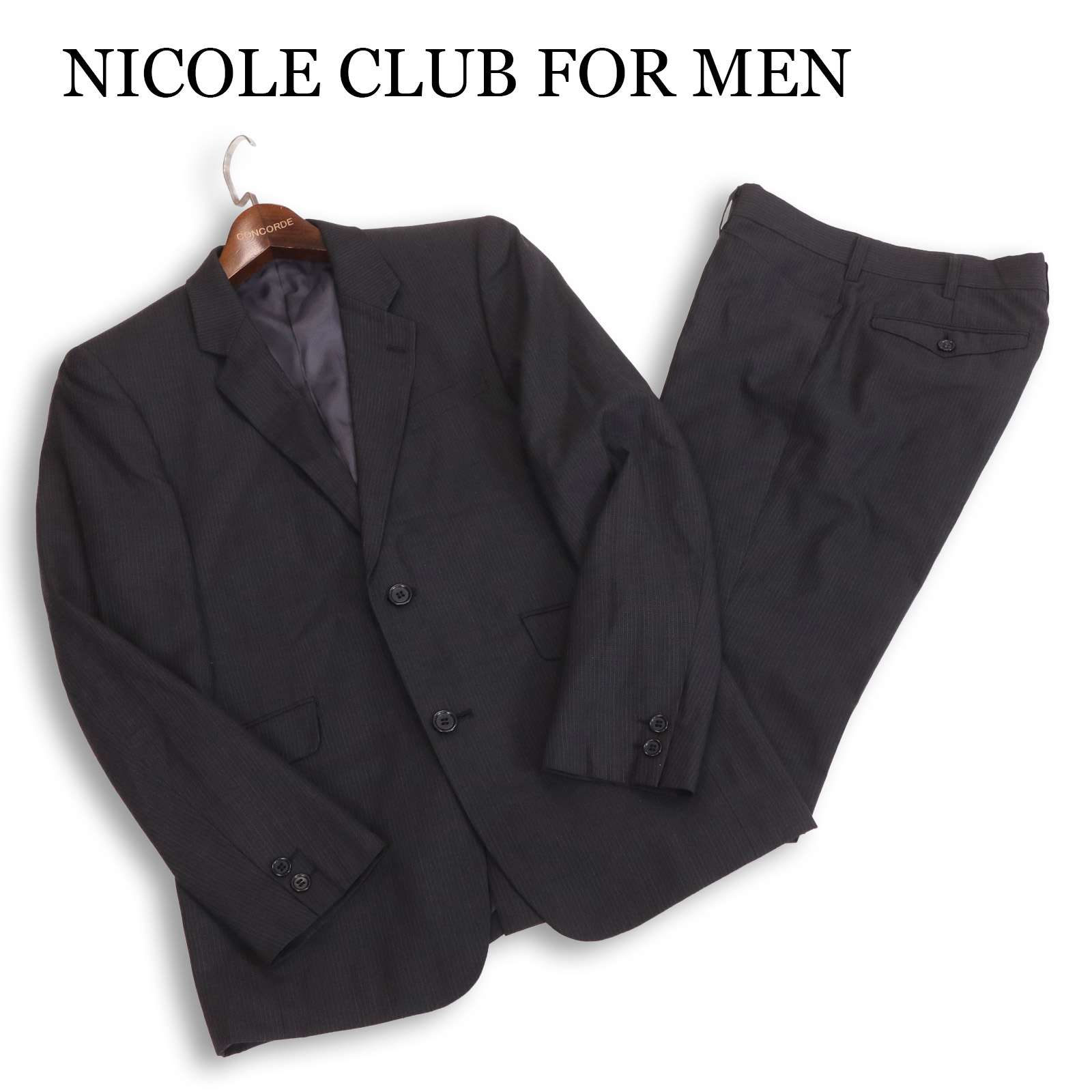 NICOLE CLUB FOR MEN ニコルクラブ フォーメン 通年 総裏★ ストライプ セットアップ スーツ Sz.S　メンズ 日本製