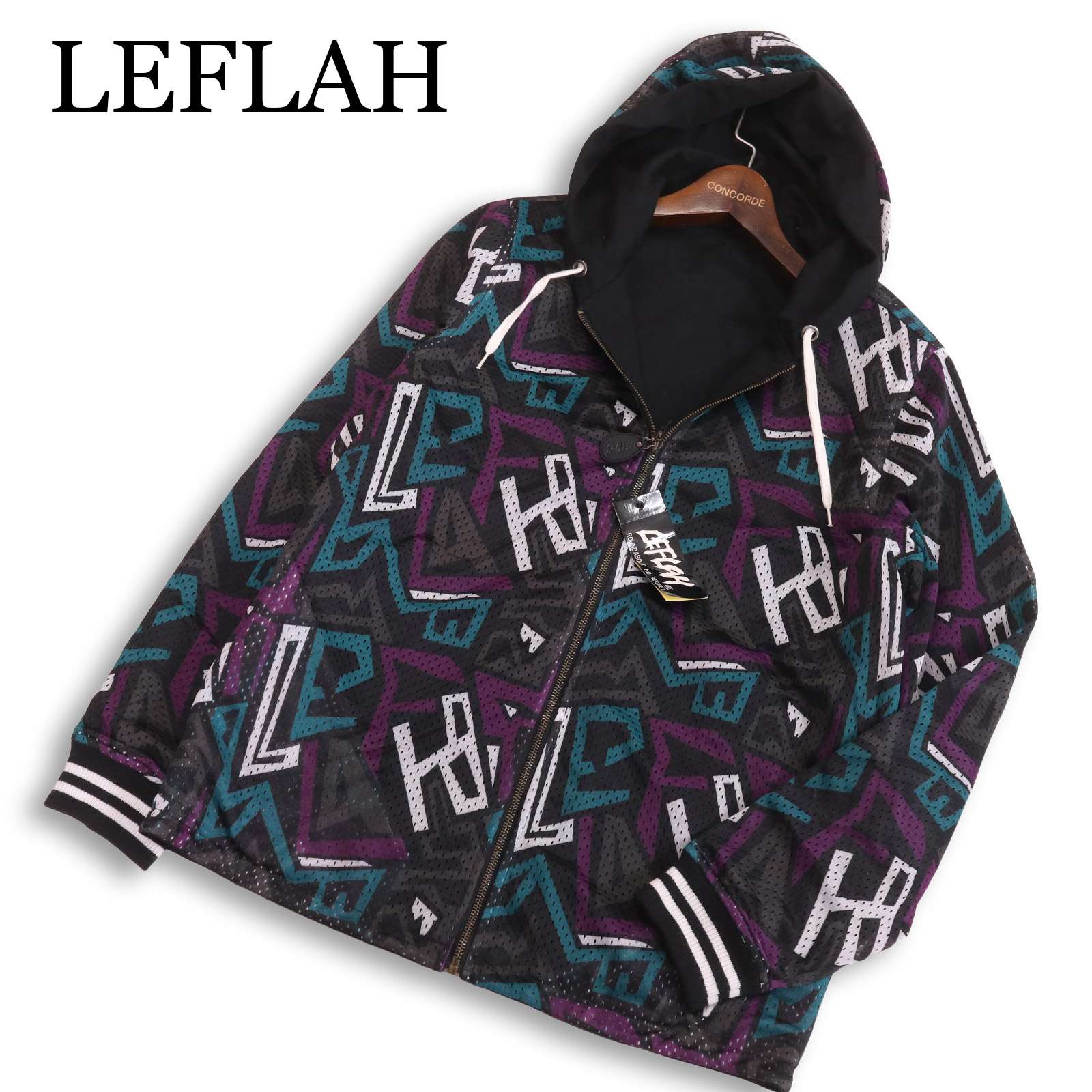 【新品 未当て嵌める】 LEFLAH レフラー 通年 総柄青写真★ リヴァーシブル メッシュ パーカー 上衣 Sz.L メンズ