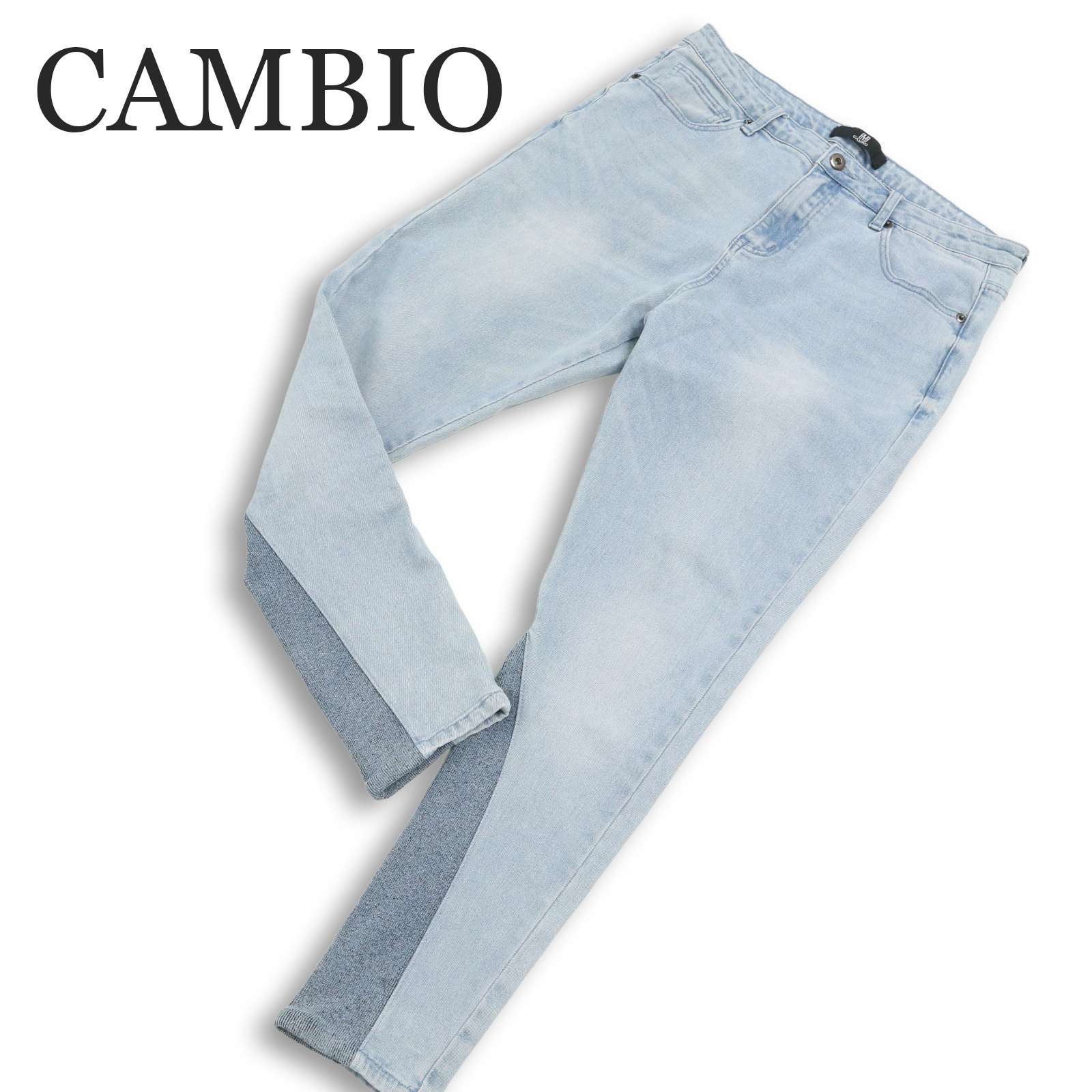 CAMBIO カンビオ USED加工★ ストレッチ リブ切替 サルエル ジョッパーズ デニム パンツ ジーンズ Sz.M メンズ