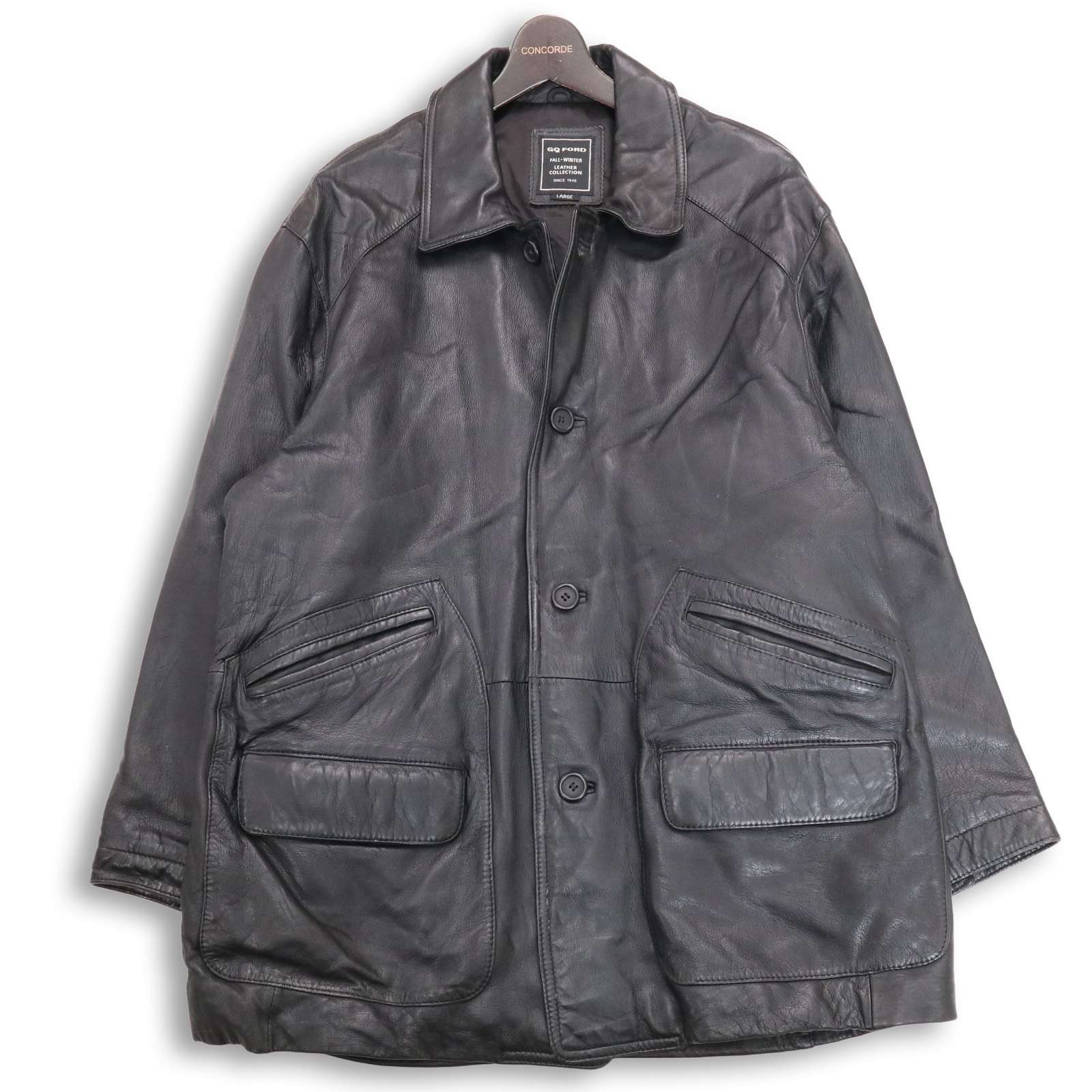 GQ FORD ジーキューフォード 秋冬 羊革★ リアル ラム レザー 中綿 ステンカラー コート Sz.L メンズ 黒 6,792円