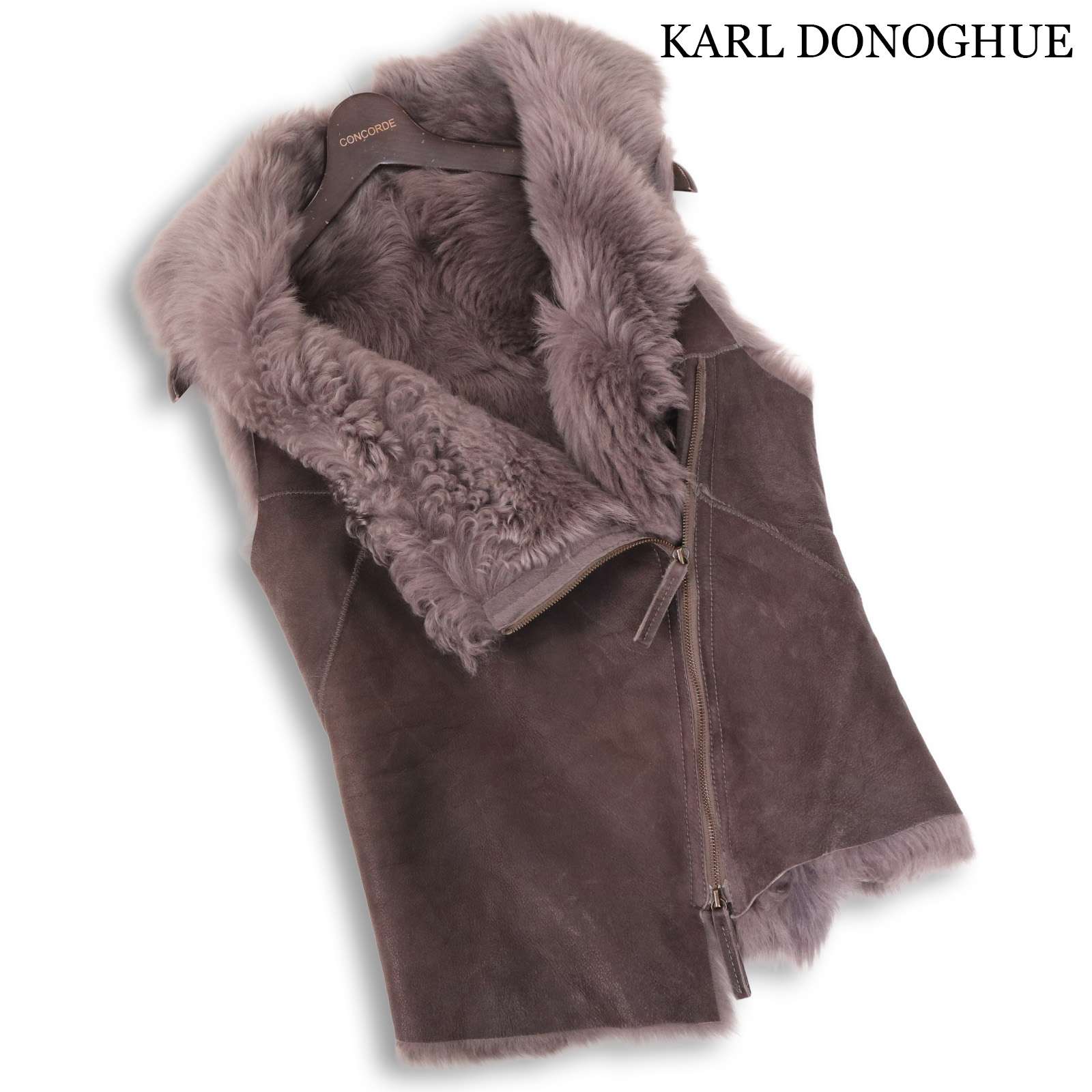 英国製★ KARL DONOGHUE カールドノヒュー 秋冬 ファー♪ 羊革 リアル ムートン シープスキン ベスト Sz.38　レディース