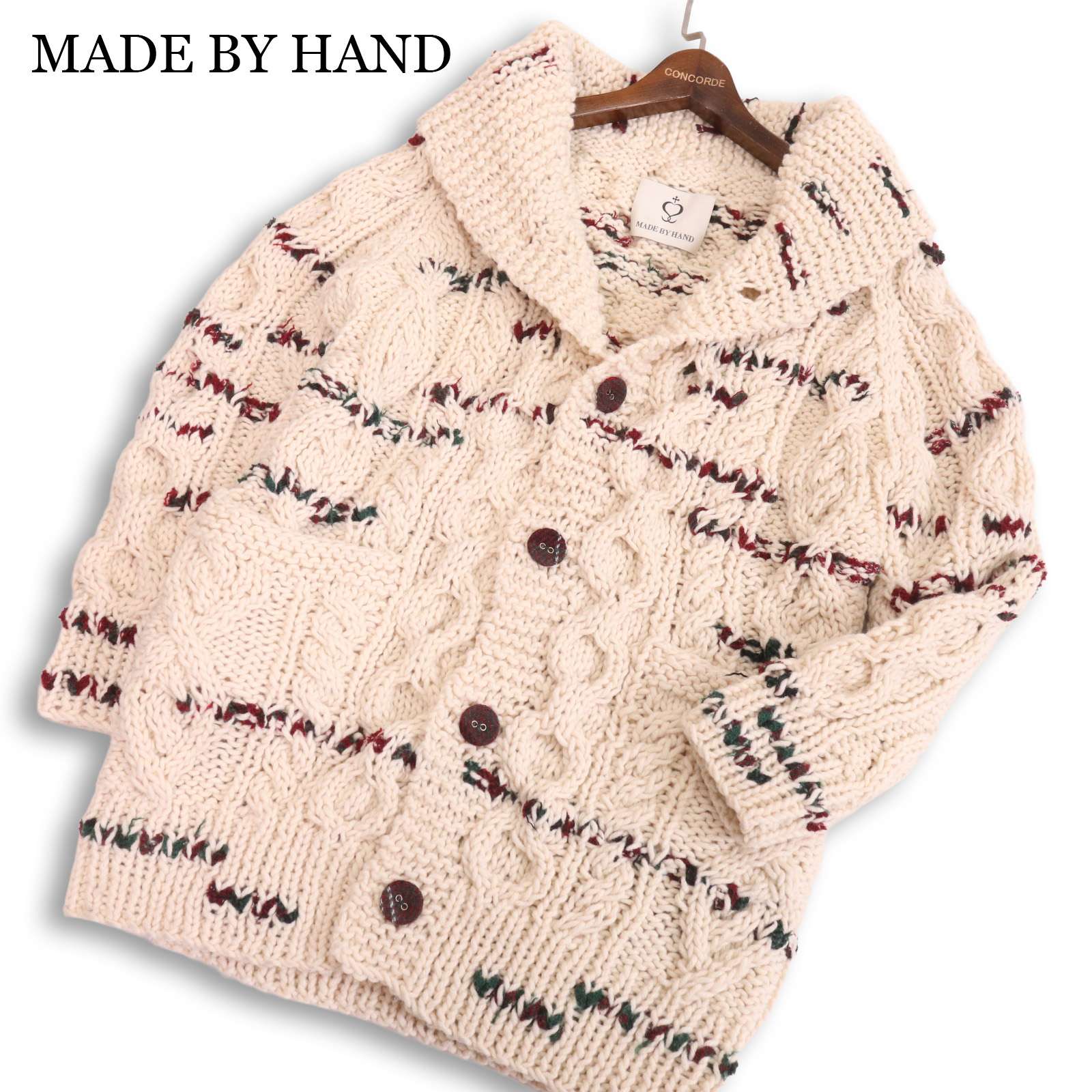 SIDE SLOPE 姿勢のり面 MADE BY HAND 秋冬 朦々たる★ アラン編み 甚だしい 編み物 ジレー 上衣 Sz.F メンズ