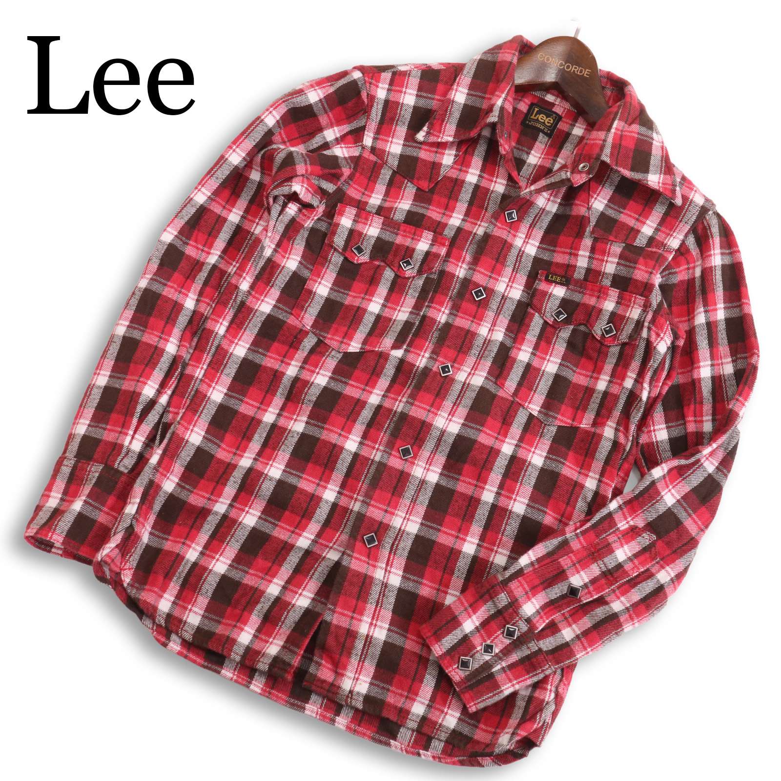 Lee × JOHN'S リー × ジョンズ 19460 秋冬★ 長袖 ウエスタン チェック ネル シャツ Sz.S メンズ 赤