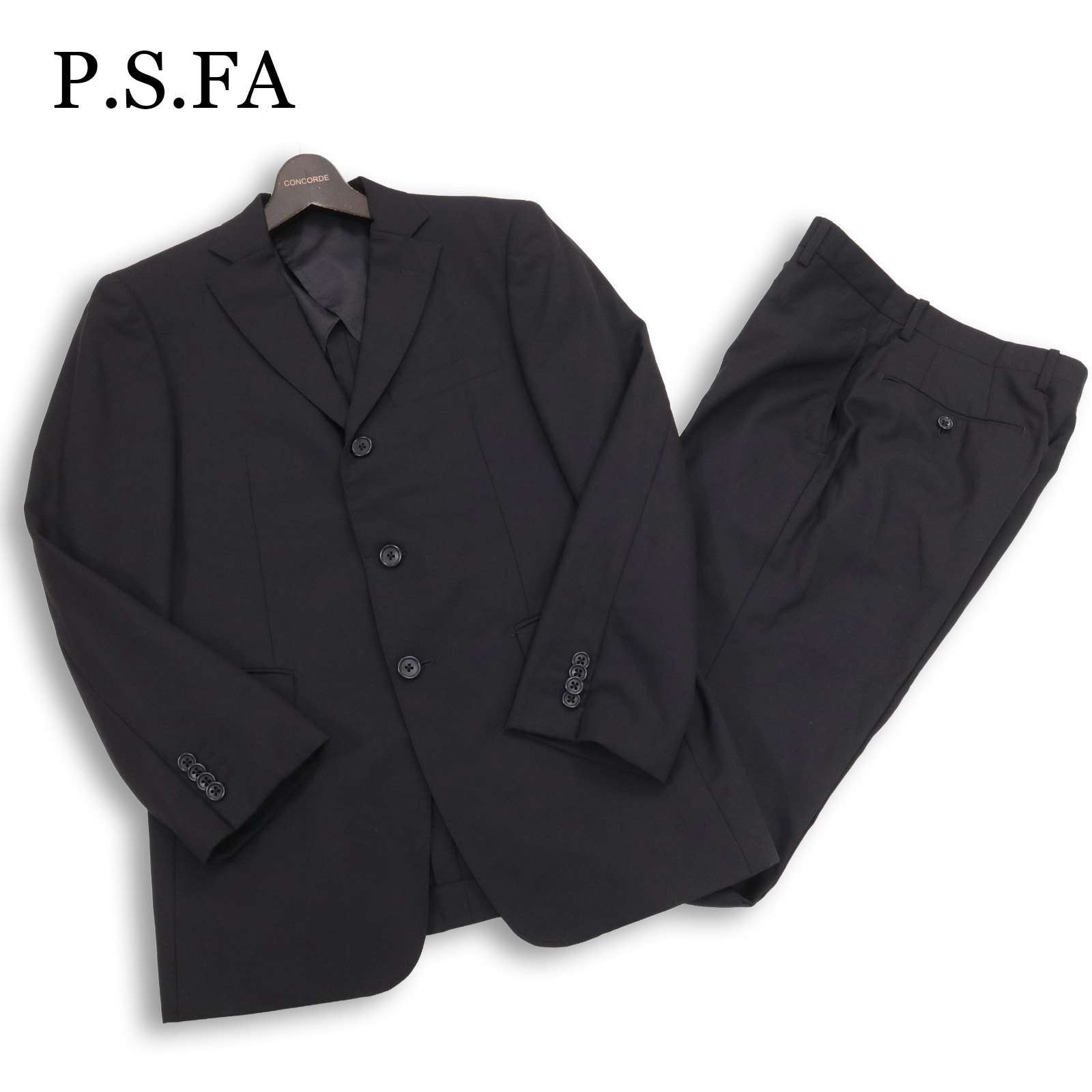 P.S.FA パーフェクトスーツファクトリー 通年 背抜き★ 3B セットアップ スーツ Sz.Y4　メンズ 黒 フォーマル 冠婚葬祭にも