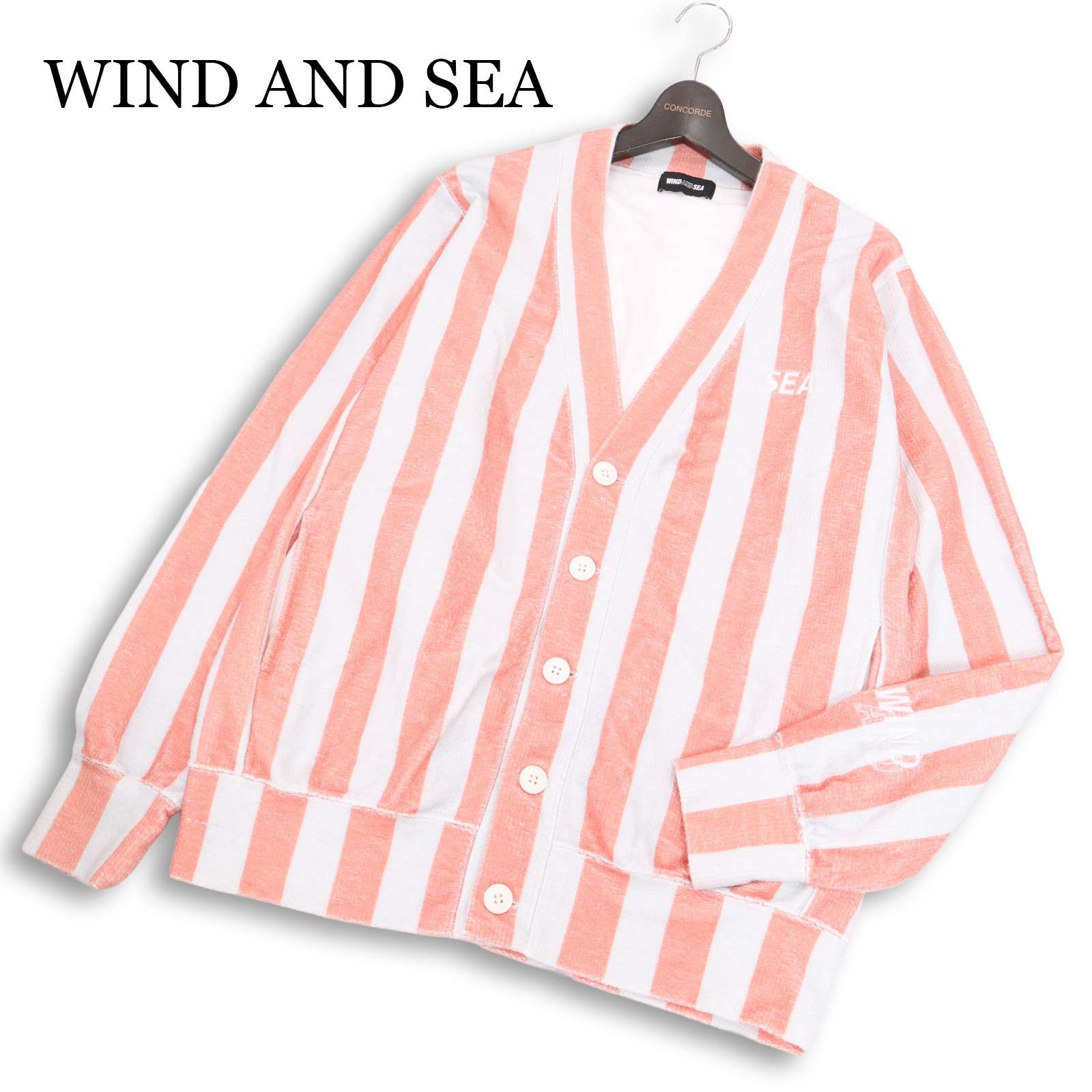 WIND AND SEA ウィンダンシー 通年 ロゴ刺繍★ ストライプ カーディガン Sz.M　メンズ