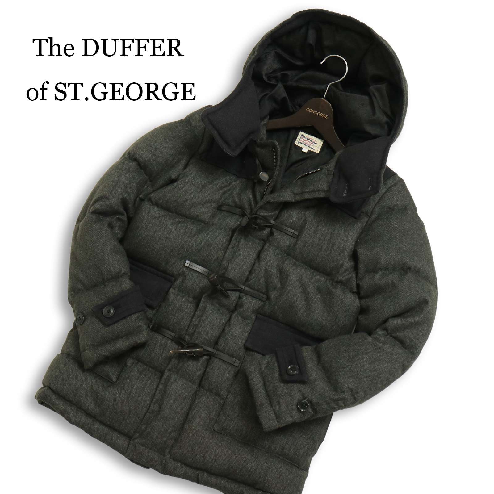The DUFFER of ST.GEORGE ダファー 秋冬★ ダウン ヘリンボーン柄 ダッフル コート Sz.S メンズ