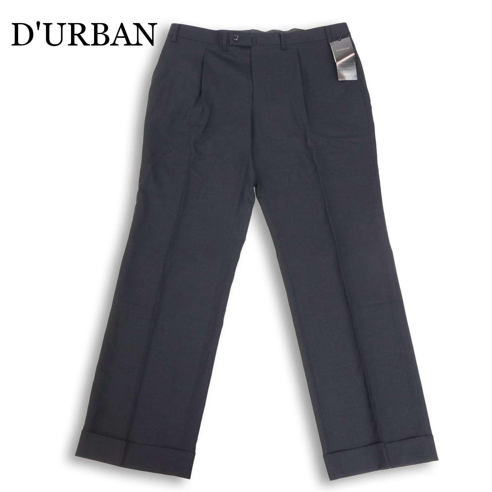 【新品 未使用】 D'URBAN ダーバン 春夏 1プリーツ★ ドレス パンツ スラックス Sz.94　メンズ 黒 日本製 定価2.6万
