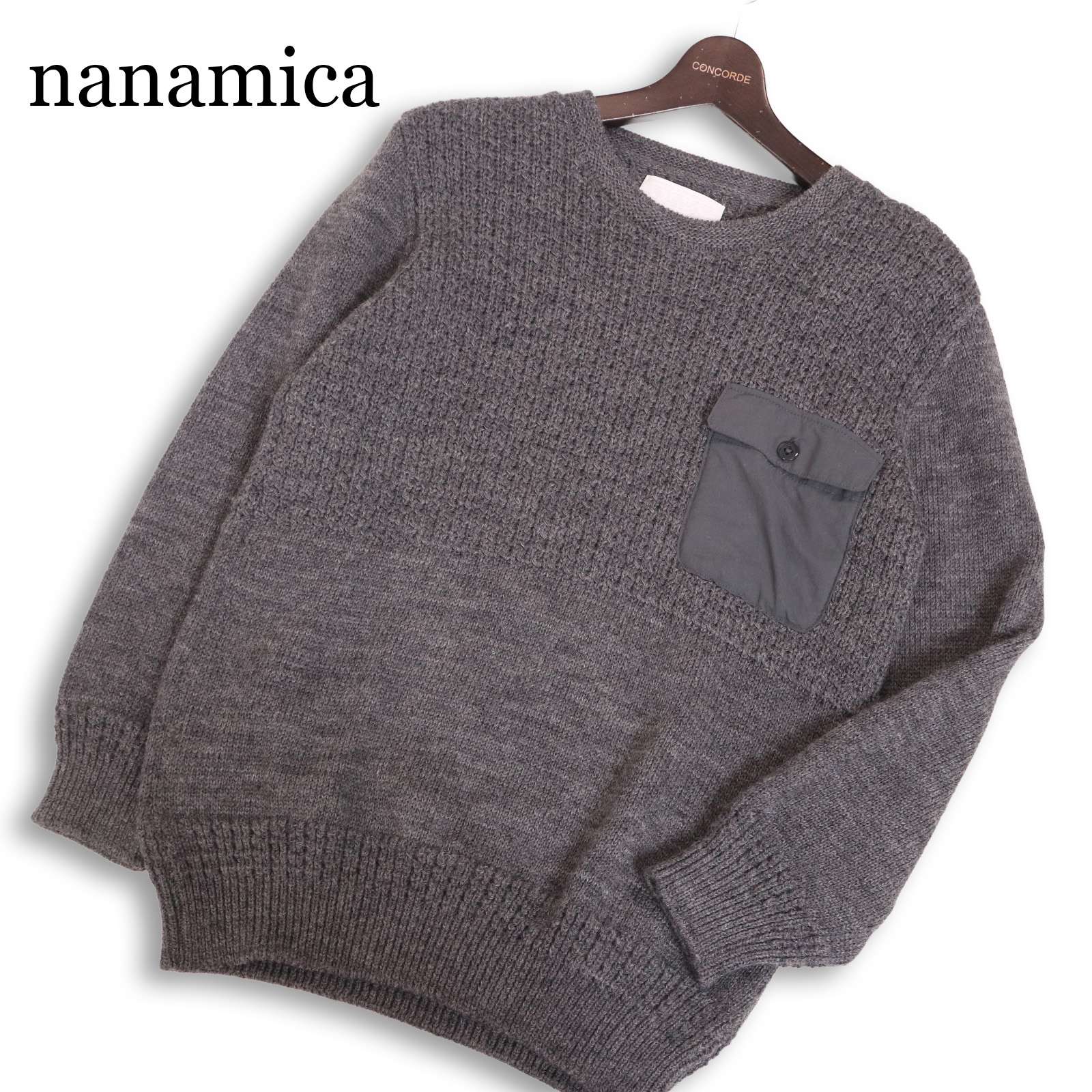 nanamica ナナミカ SUJF573 【Fisherman Sweater】秋冬 ウール フィッシャーマン ニット セーター Sz.XS メンズ グレー