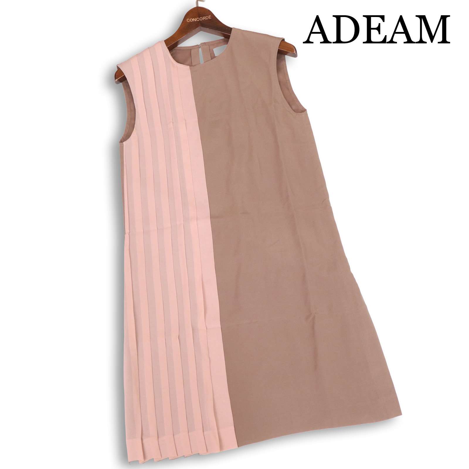ADEAM アディアム FOXEY フォクシー プリーツ切替♪ シルク100% ノースリーブ ワンピース ドレス Sz.4 レディース