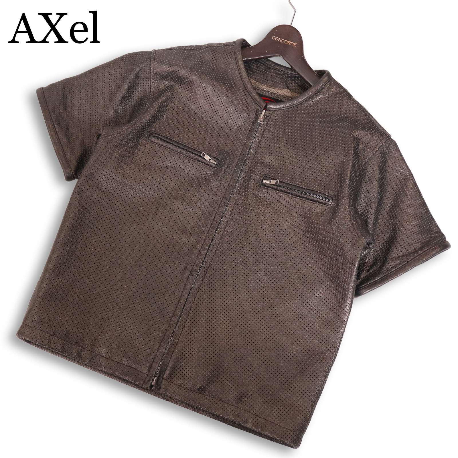 Axel 素粒子加速器 春夏 牛皮★ パンチング なめし革 半袖 ライダース 上衣 Sz.M メンズ