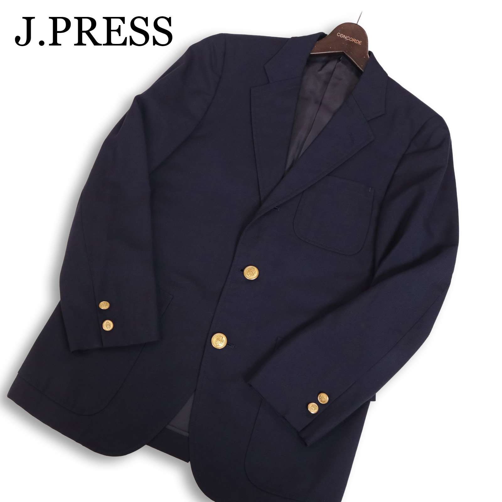 J.PRESS ジェイプレス 通年 背抜き 金ボタン★ ブレザー テーラード ジャケット 紺ブレ Sz.C-90 W-76 T-170 メンズ ネイビー|コンコルドストア 店