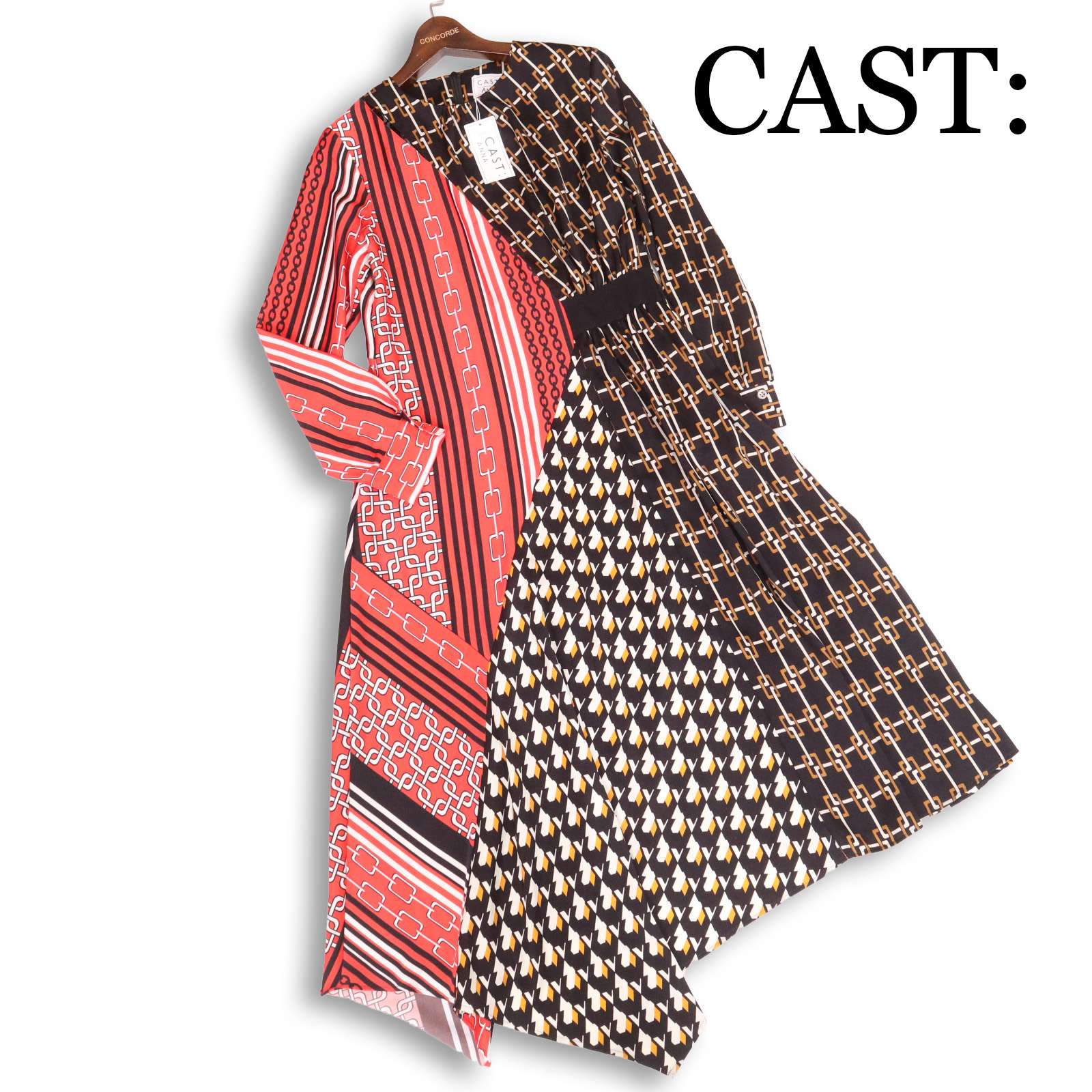 【新品 未使用】 CAST:ANNA キャストコロン アンナ 総柄♪ モチーフMIX プリント ロング ワンピース Sz.L　レディース