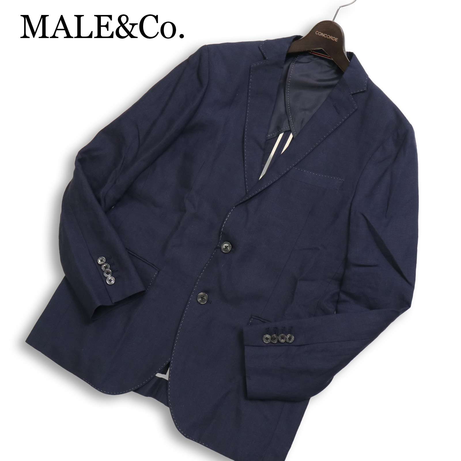 【新品 未使用】 MALE&Co. タカキュー 麻 フレンチ リネン100%★ アンコン テーラード ジャケット Sz.M メンズ 紺 ネイビー