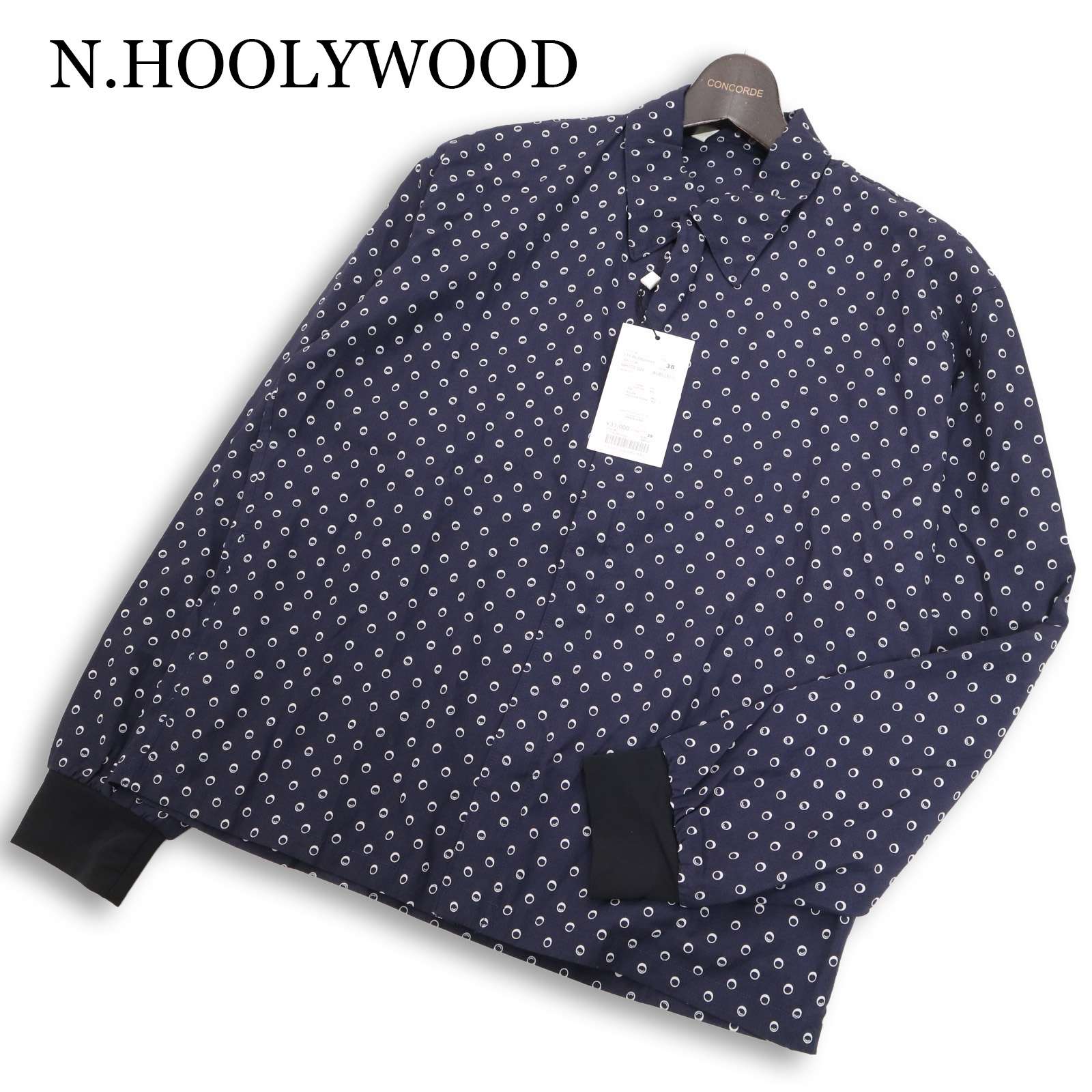 【新品 未使用】 N.HOOLYWOOD ミスターハリウッド 通年 A-2タイプ★ 総柄 シャツ ジャケット ブルゾン Sz.38　メンズ 紺