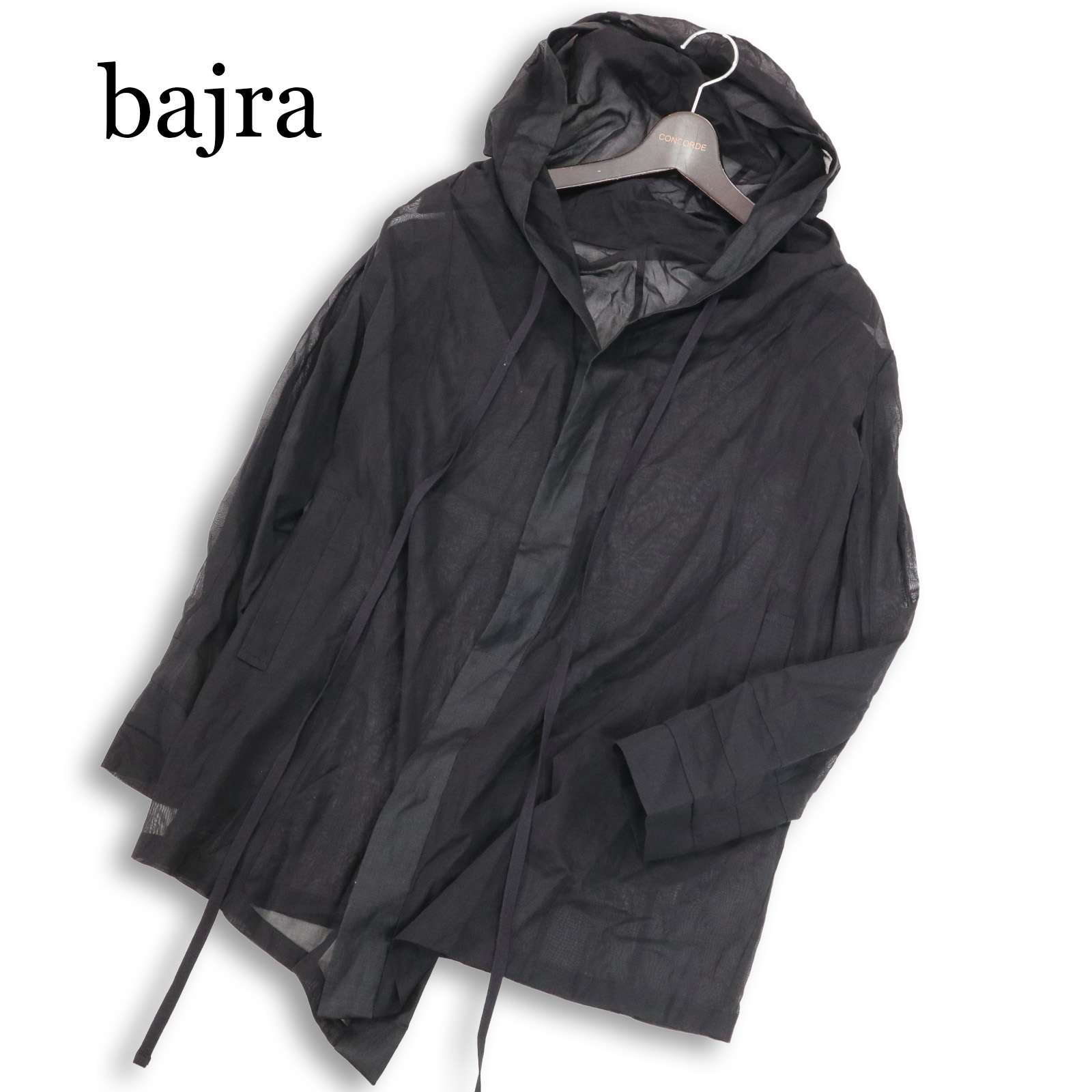 bajra バジュラ 春夏 シースルー★ フーディー シアー パーカー ジャケット 日本製 Sz.2 メンズ 黒