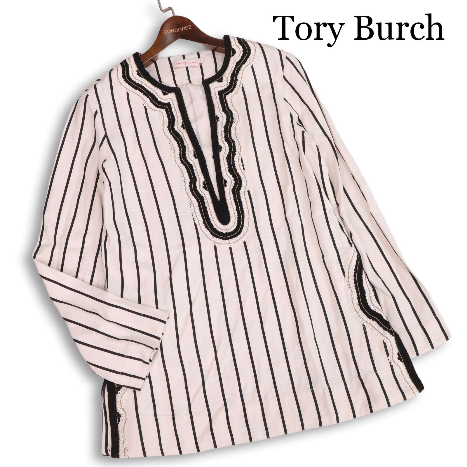 Tory Burch トリーバーチ 春夏★ 長袖 刺繍 エンブロイダリ― ストライプ プルオーバー チュニック Sz.4 レディース