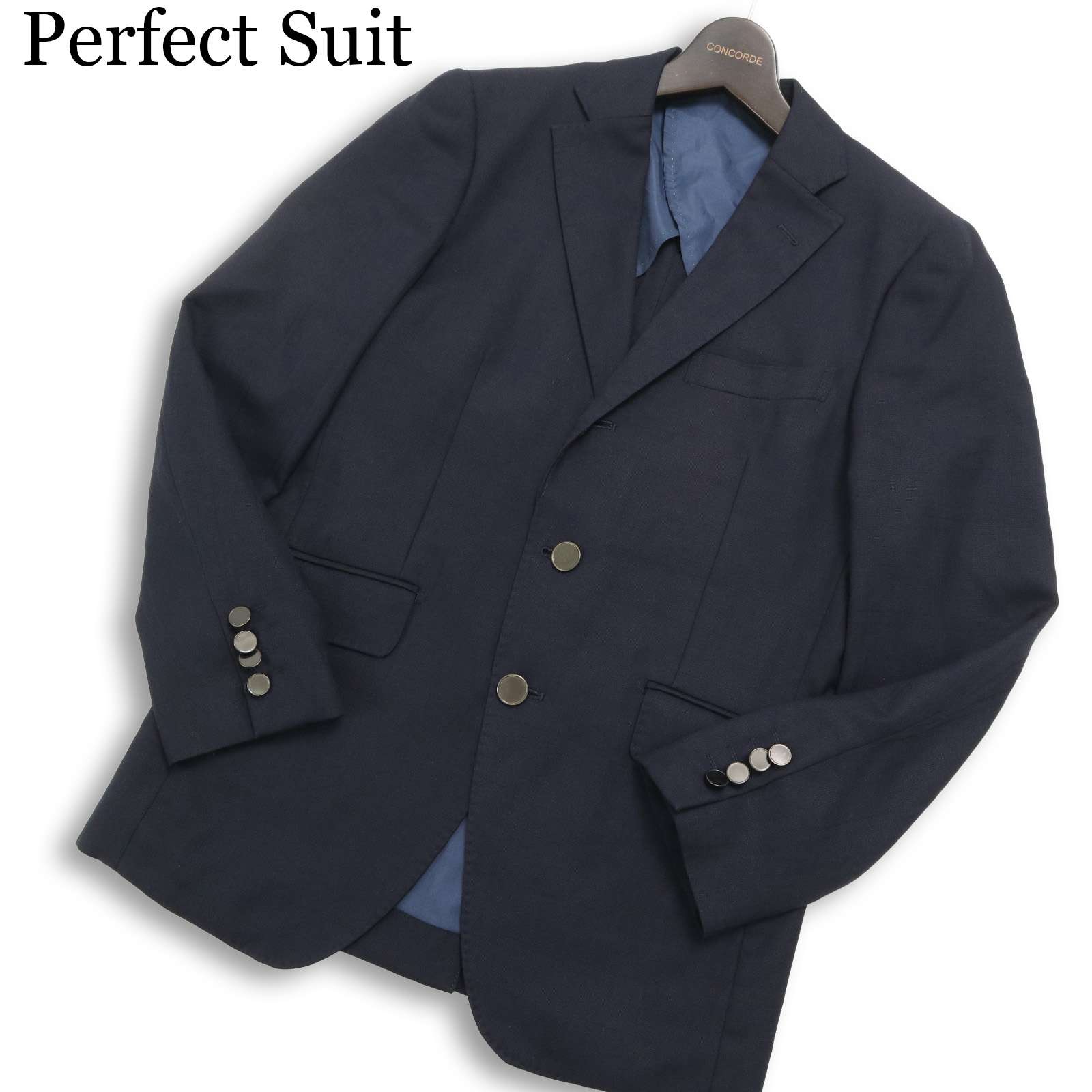 Perfect Suit パーフェクトスーツ 春夏 背抜き★ チェック テーラード ジャケット ブレザー 紺ブレ Sz.M メンズ 紺 ネイビー