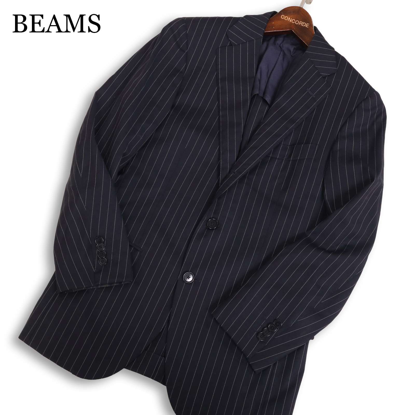 BEAMS F ビームスF 通年 背抜き ウール100％ ストライプ★ テーラード ジャケット ブレザー Sz.88　メンズ ネイビー 日本製