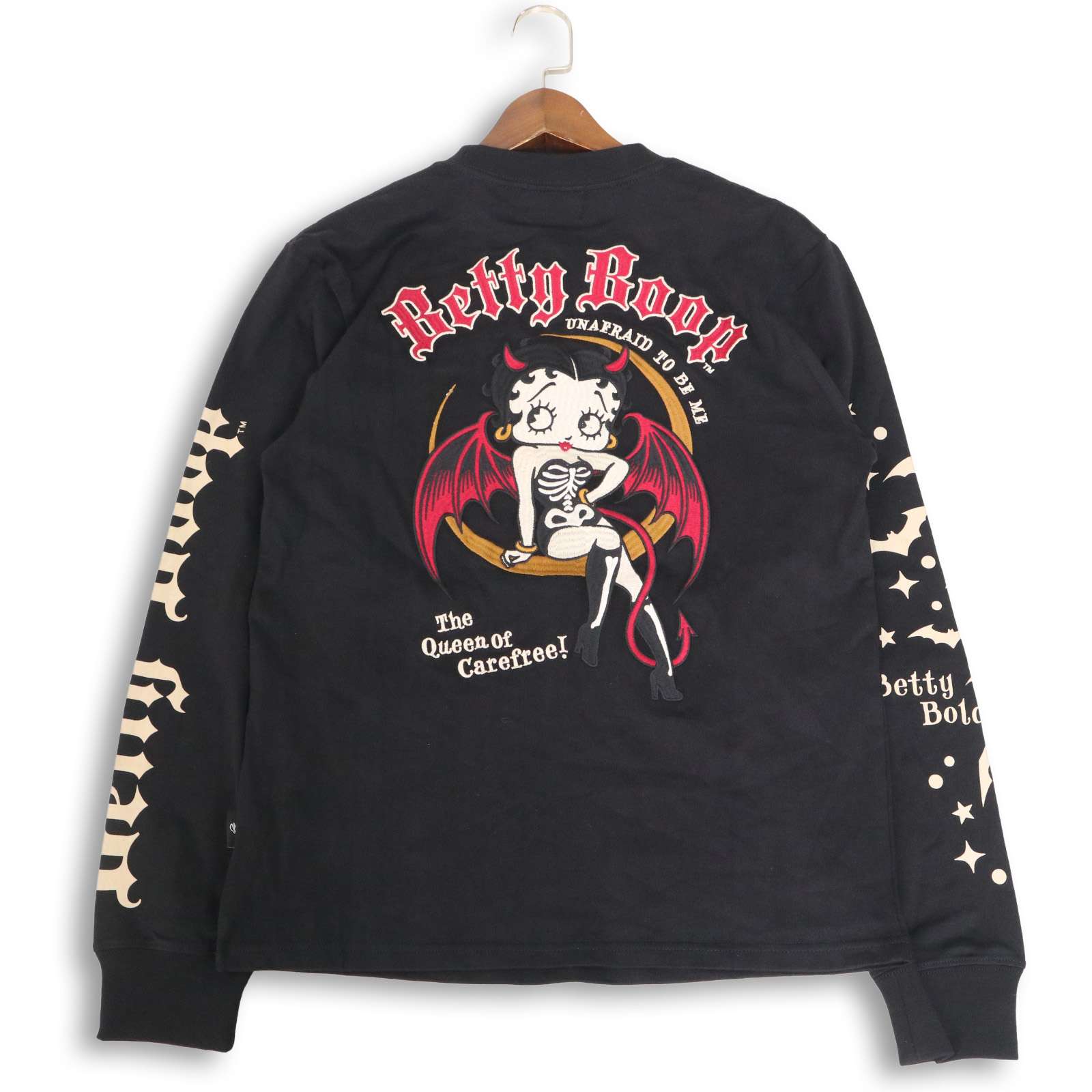 美品★ NEVER MIND &times; BETTY BOOP ネバーマインド ベティブープ デビル ベティちゃん刺繍 長袖 ロンTシャツ Sz.S　メンズ 黒｜コンコルドストア　店