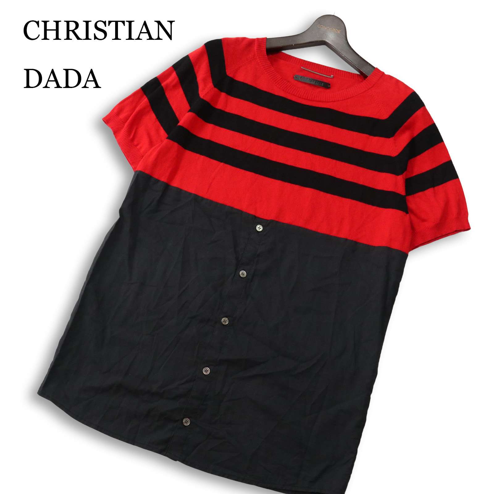 CHRISTIAN DADA クリスチャンダダ 春夏 ボーダー ニット切替★ 半袖 Tシャツ カットソー Sz.46 メンズ