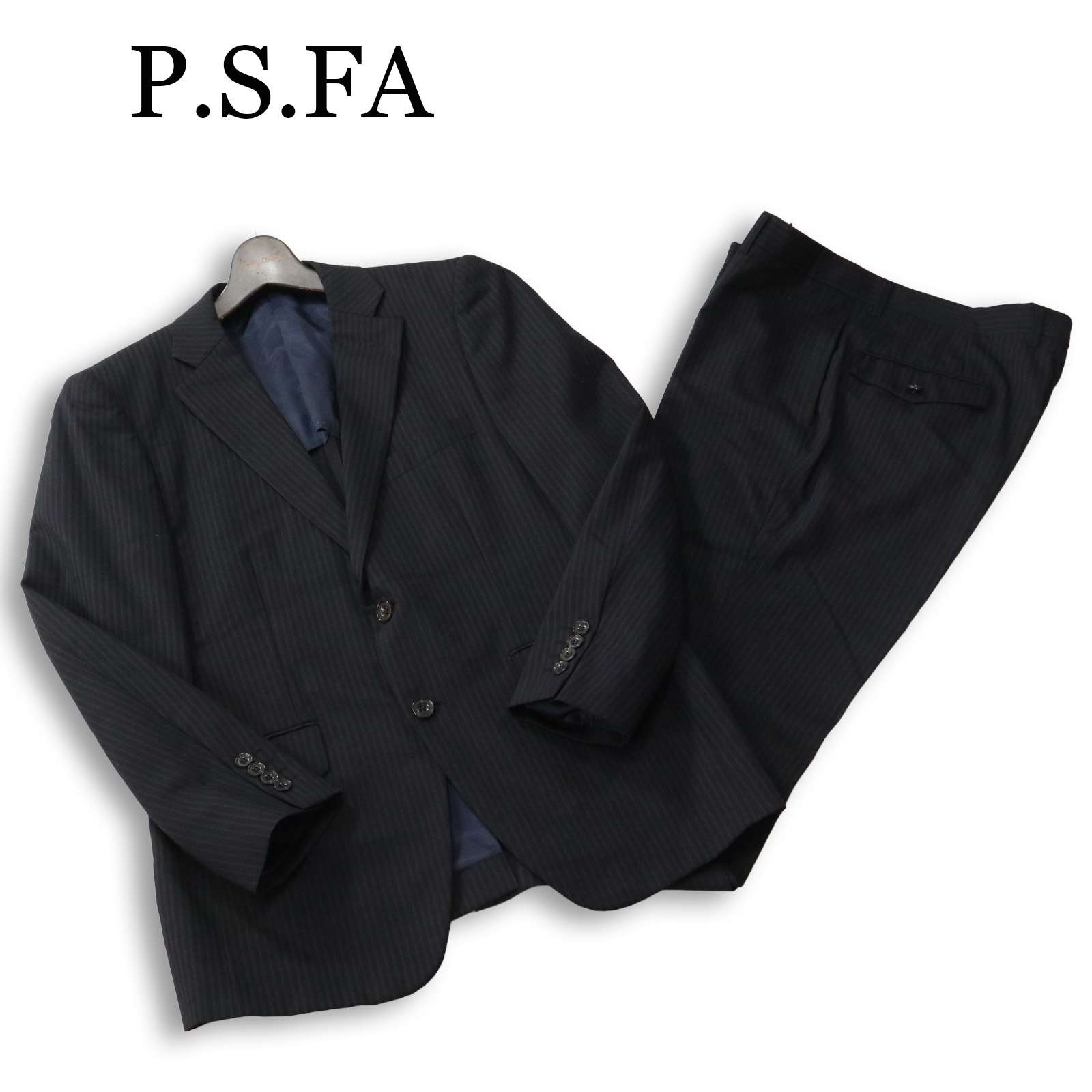P.S.FA パーフェクトスーツファクトリー 通年 背抜き★ ストライプ セットアップ スーツ Sz.96AB5 メンズ ビジネス 5,767円
