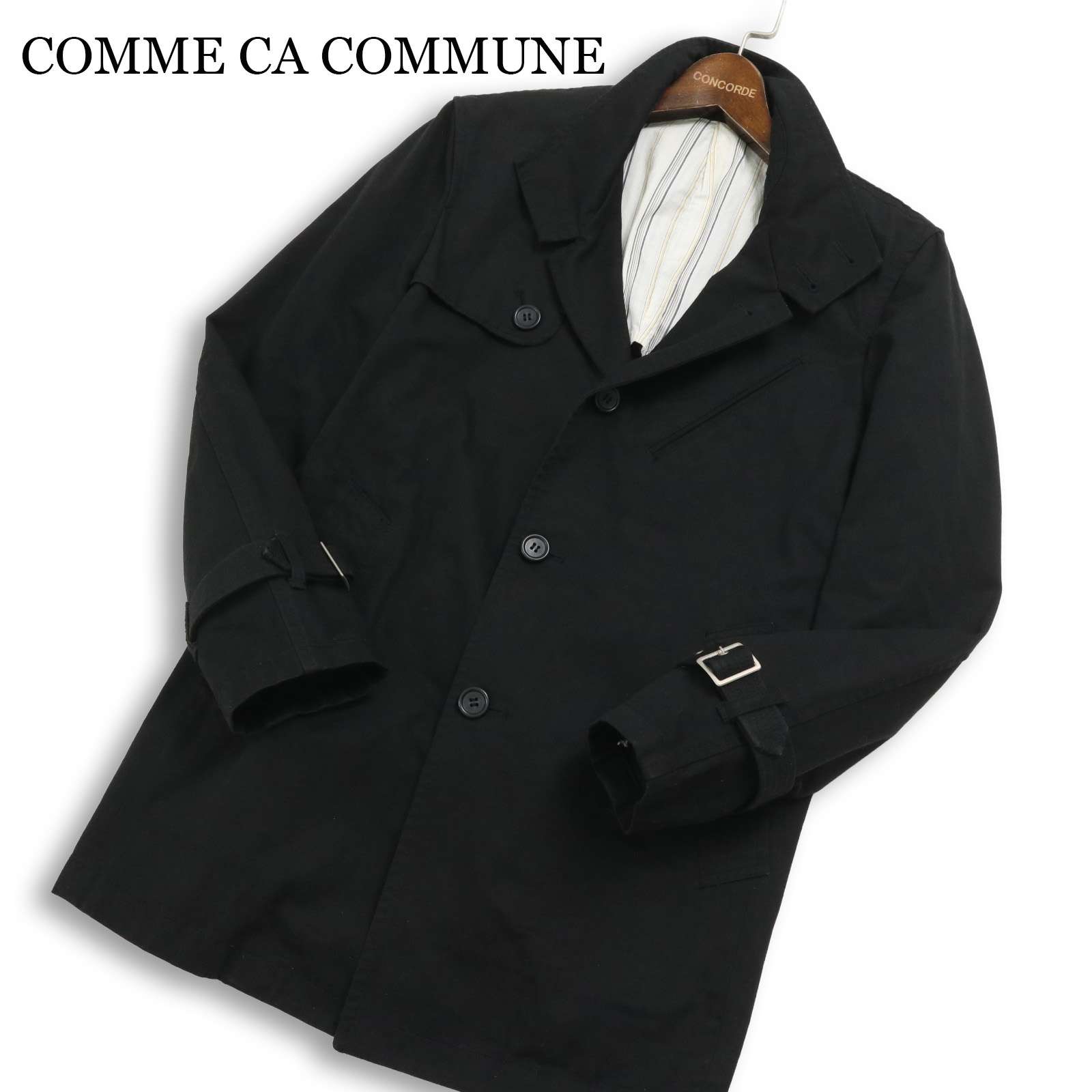 COMME CA COMMUNE コムサ コミューン 通年 背抜き★ スプリング シングル トレンチ コート 日本製 Sz.L メンズ 黒