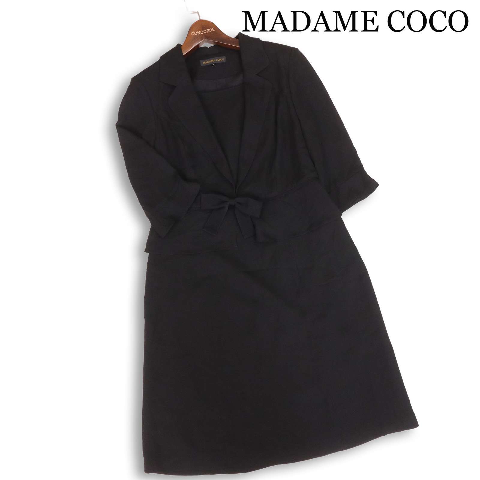 MADAME COCO マダムココ ブラックフォーマル ジャケット ドッキング ワンピース Sz.11 レディース 黒 喪服 礼服 冠婚葬祭
