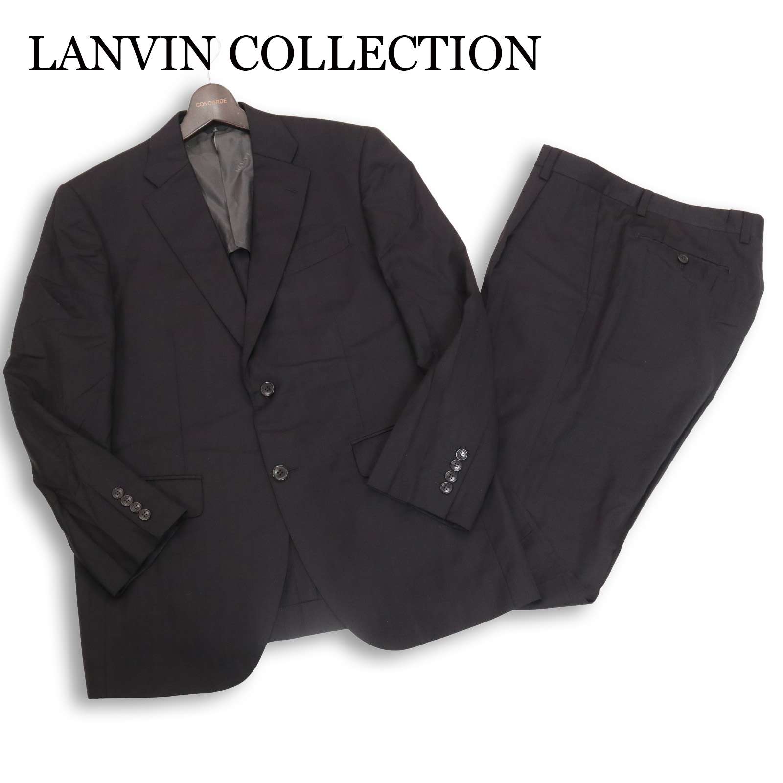LANVIN COLLECTION ランバン コレクション 通年 背抜き★ シャドーストライプ セットアップ スーツ Sz.R48 メンズ 黒