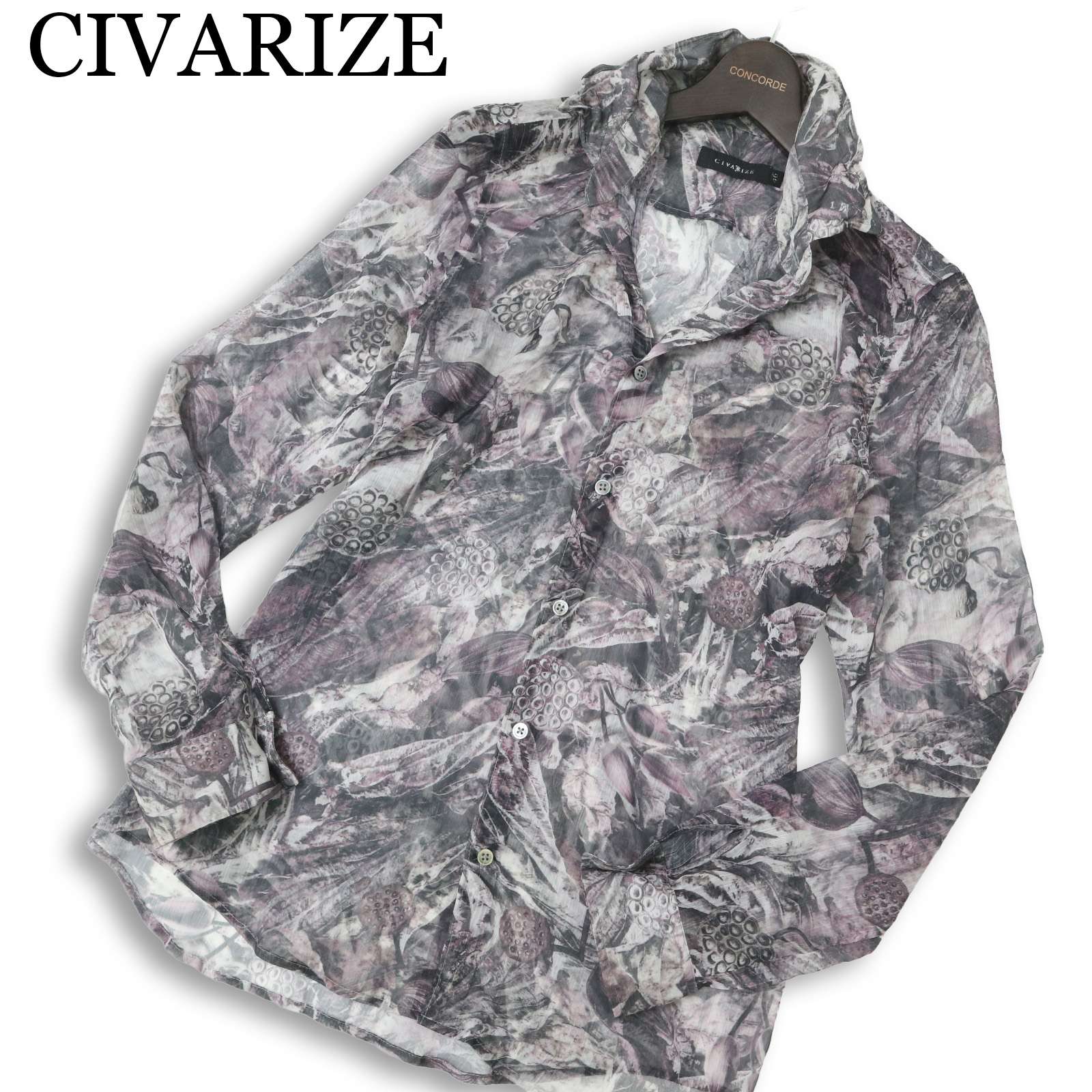 CIVARIZE シヴァーライズ Fate★ 襟ワイヤー 長袖 花柄 フラワー 総柄 シフォン シャツ Sz.46 メンズ