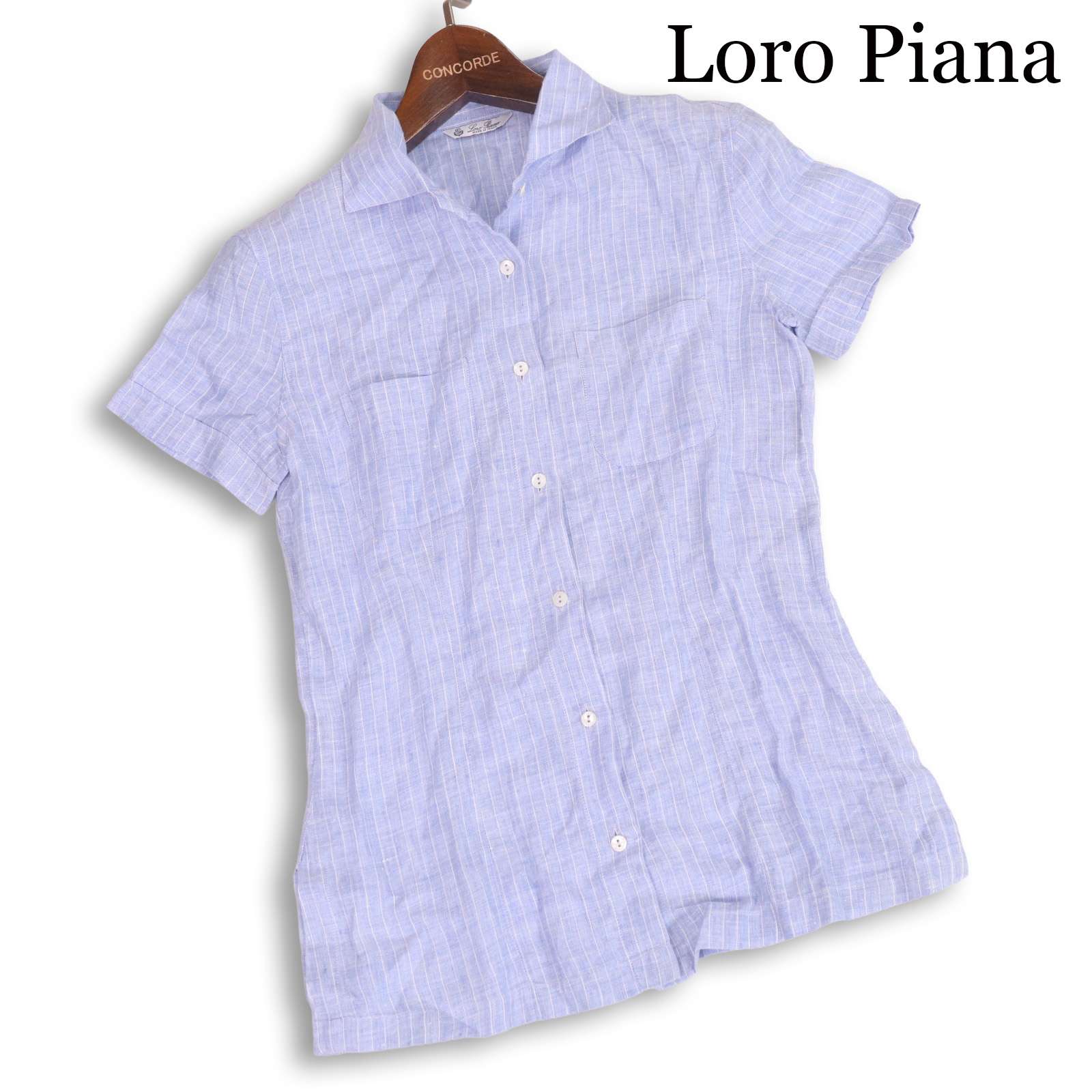 イタリア製★ Loro Piana ロロピアーナ 春夏★ 麻100% リネン 半袖 ストライプ シャツ ブラウス Sz.F レディース|コンコルドストア 店