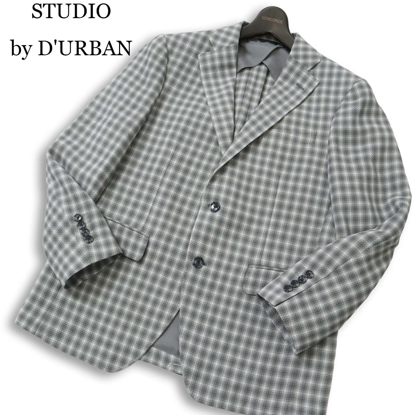 STUDIO by D'URBAN ダーバン 春夏 ウール★ チェック テーラード ジャケット ブレザー Sz.94AB4 メンズ 灰 グレー